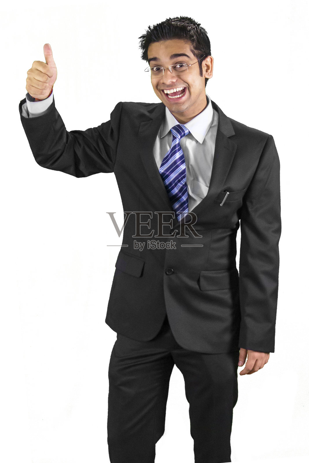 兴奋的年轻商业专业人士竖起了大拇指照片摄影图片