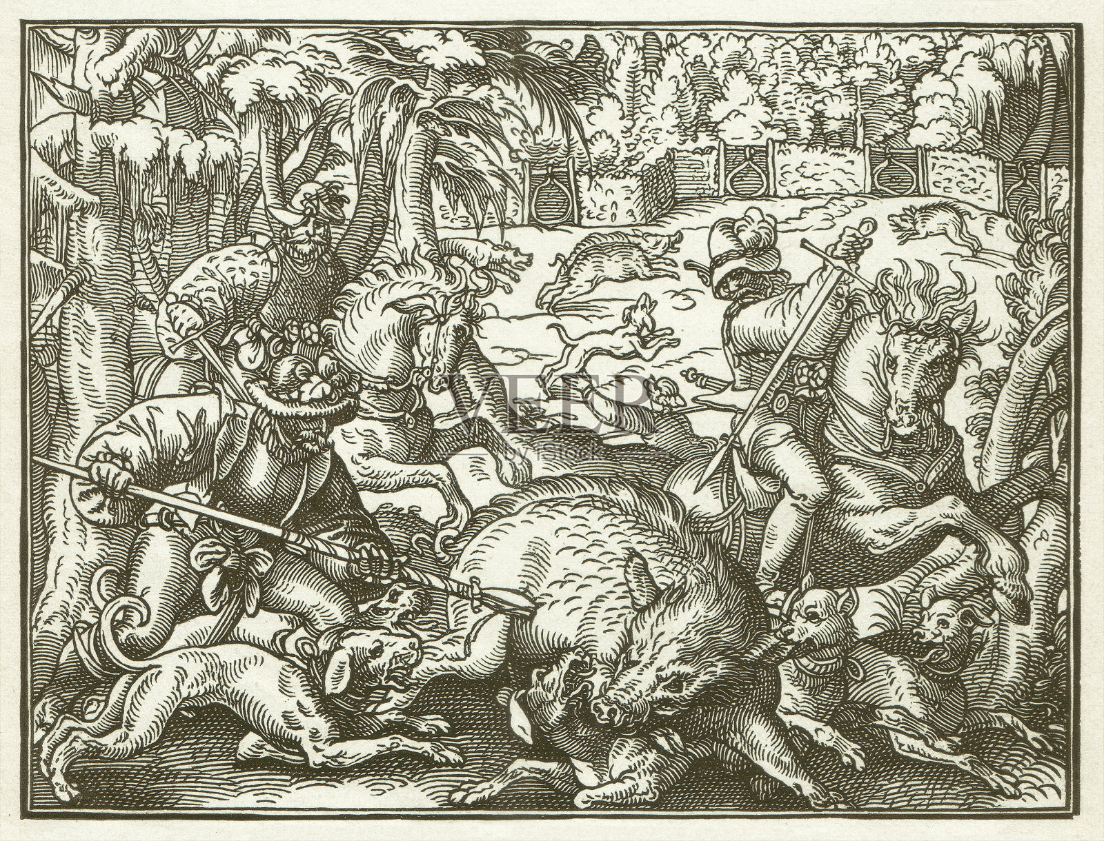 16世纪的狩猎场景插画图片素材