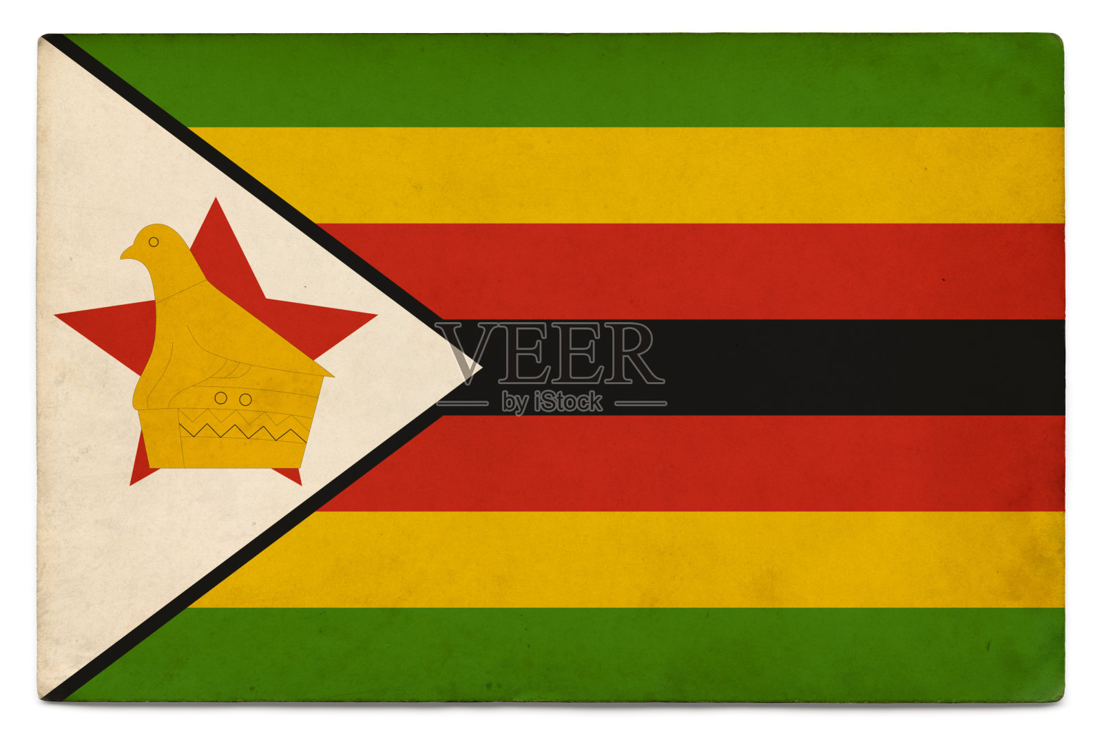 白色背景上的津巴布韦复古风格旗帜照片摄影图片