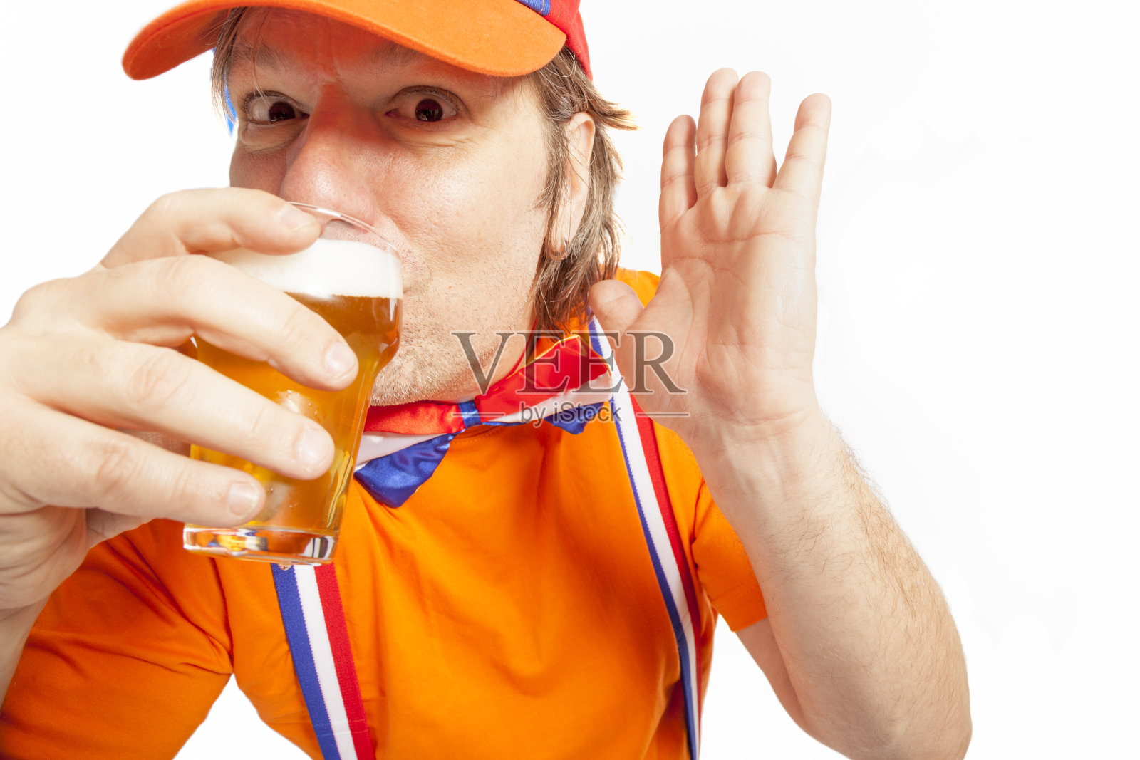 橙扇配啤酒照片摄影图片