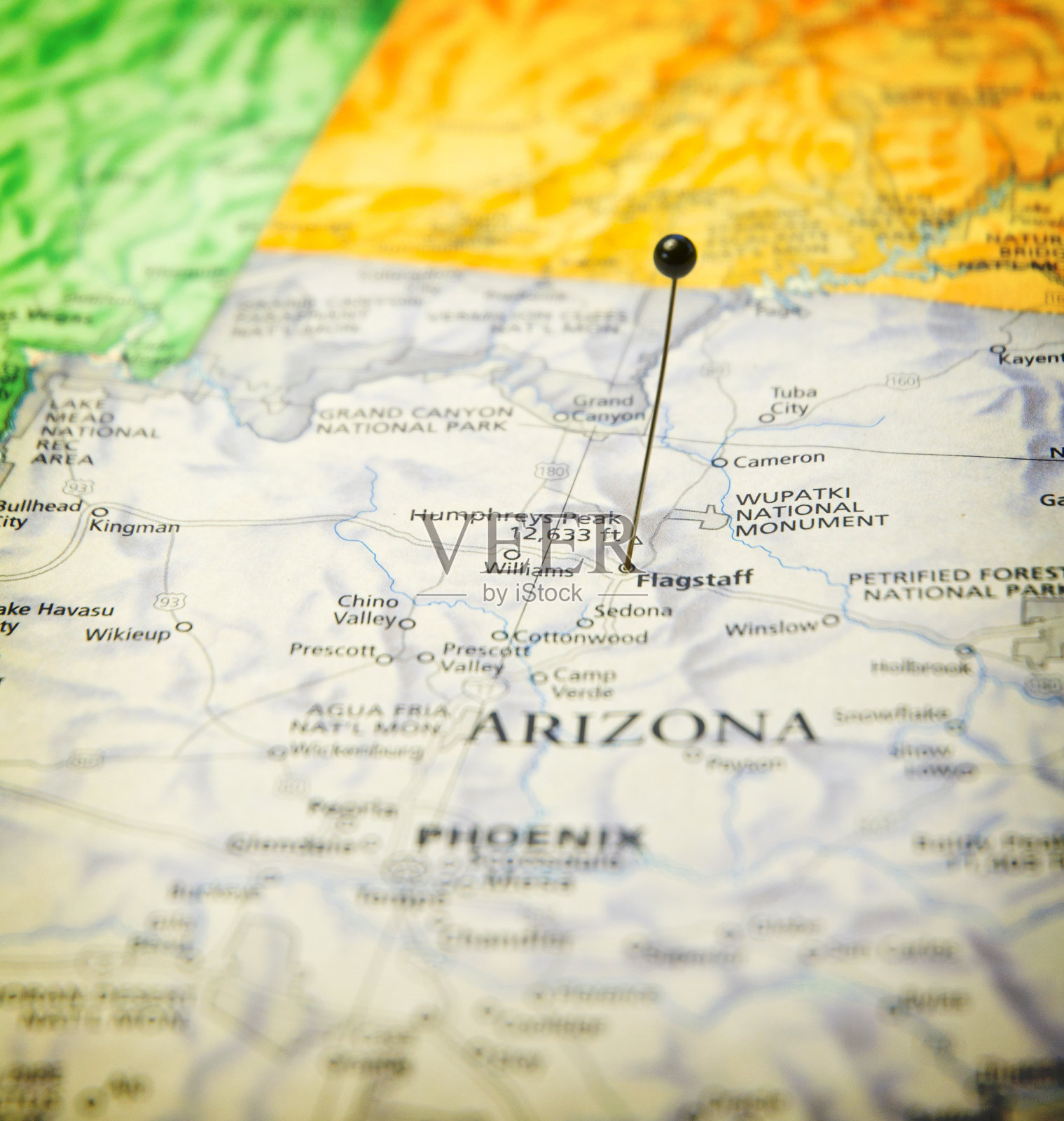 亚利桑那州和菲尼克斯Flagstaff的宏观路线图照片摄影图片