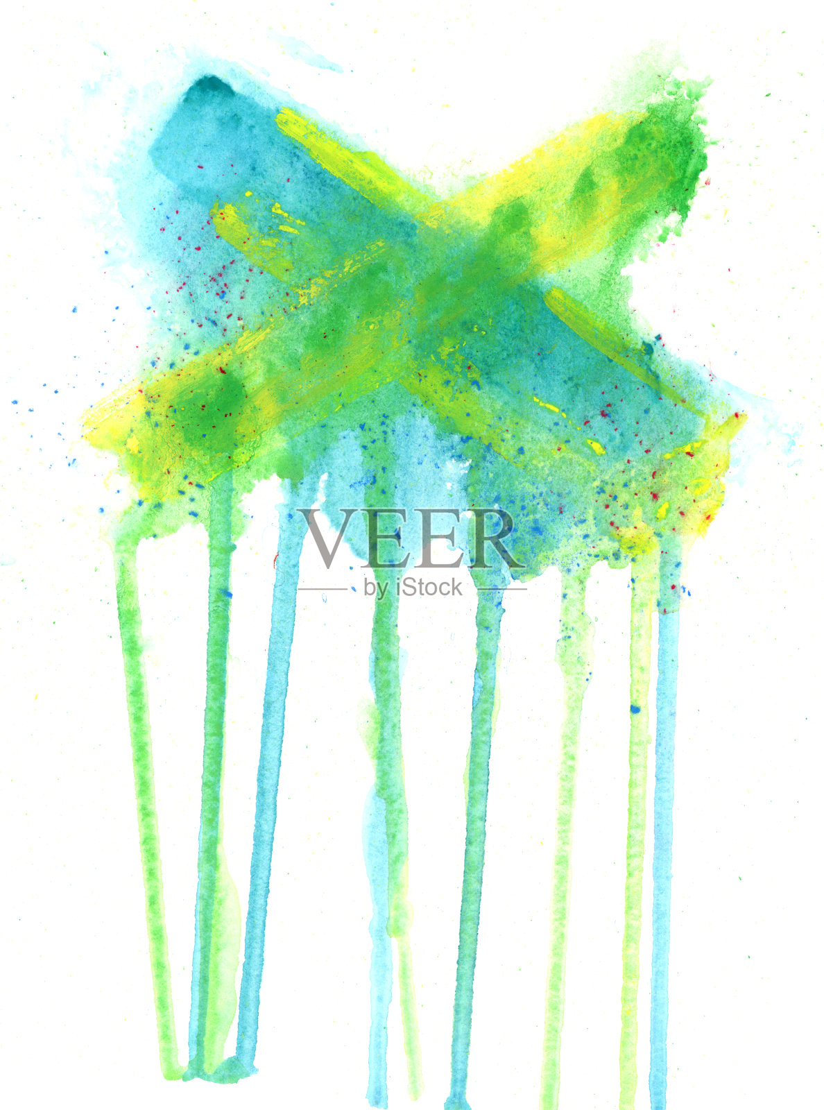 白色纸上的绿色水彩斑点照片摄影图片