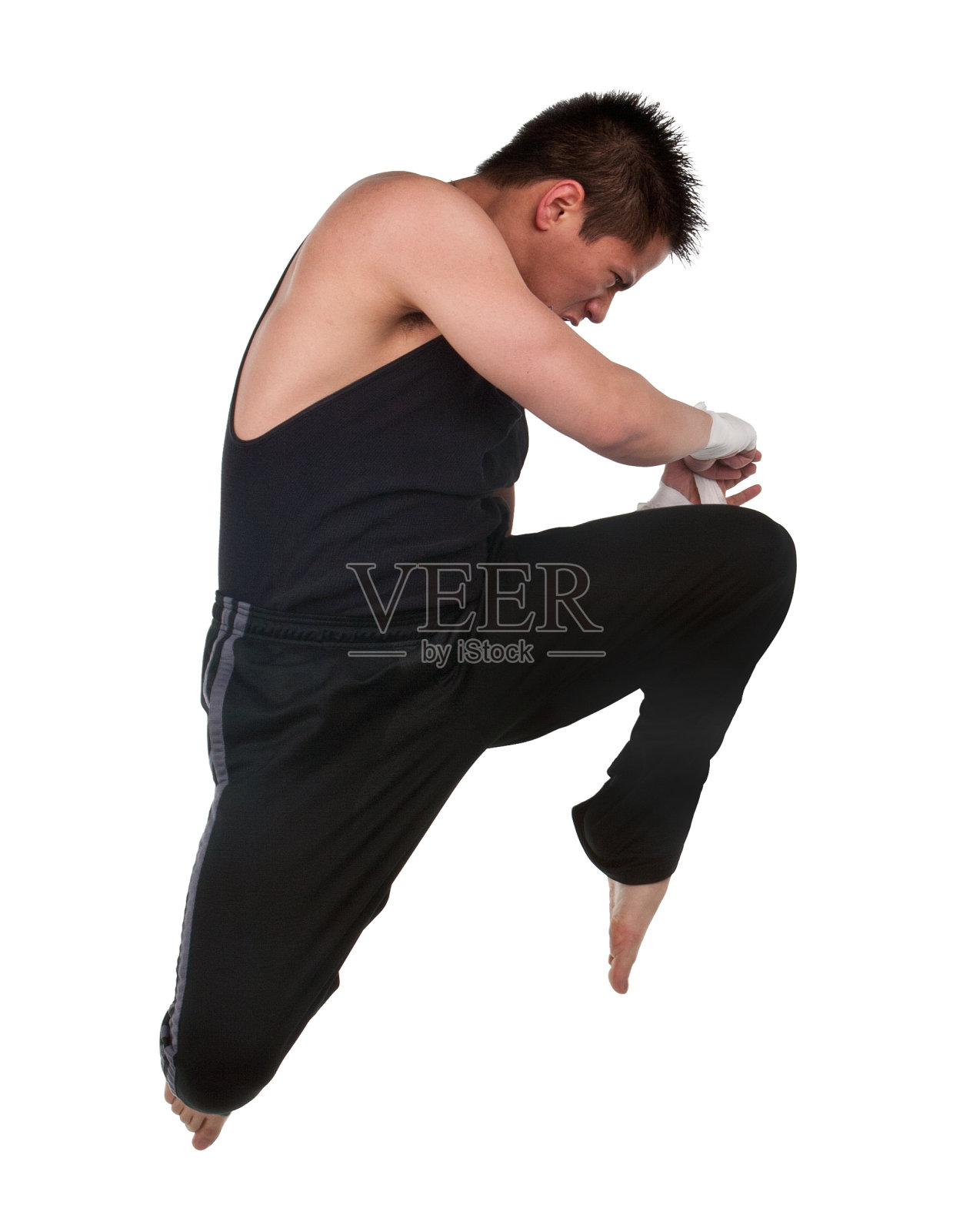 武术飞行膝盖到头照片摄影图片