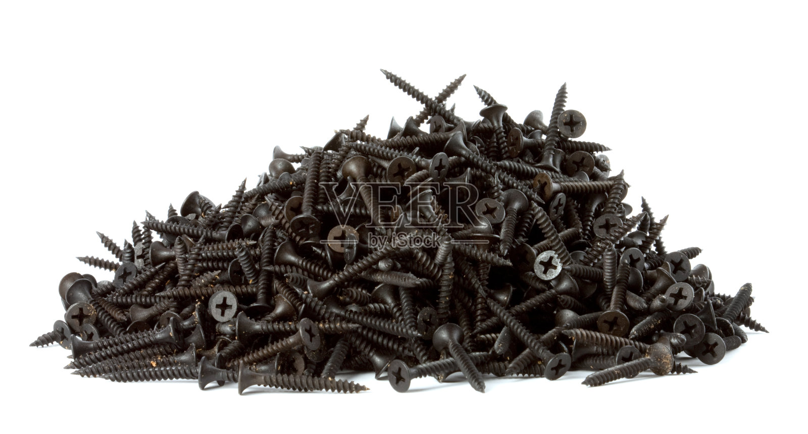 一堆黑色石膏板螺钉照片摄影图片