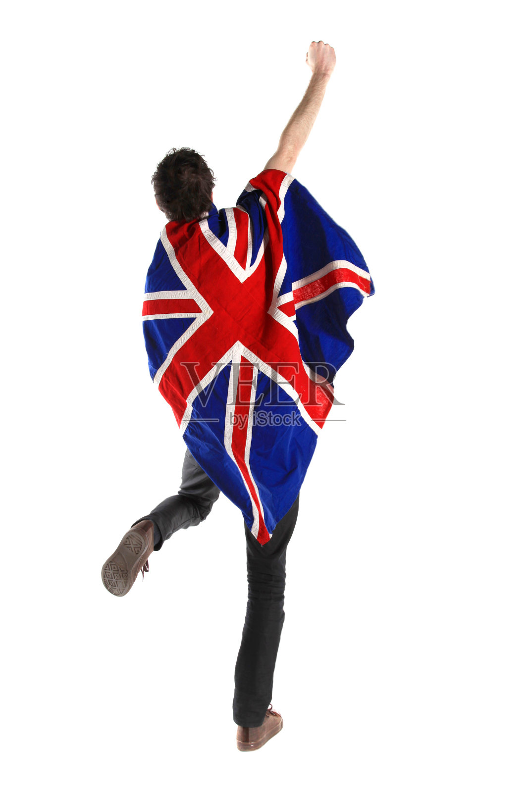 举着英国国旗的男性照片摄影图片