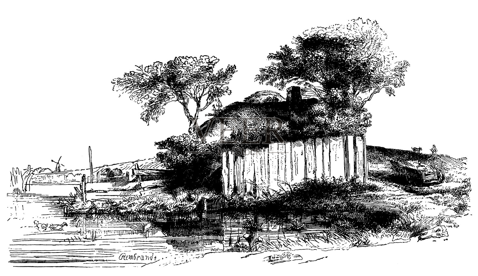 景观的伦勃朗插画图片素材