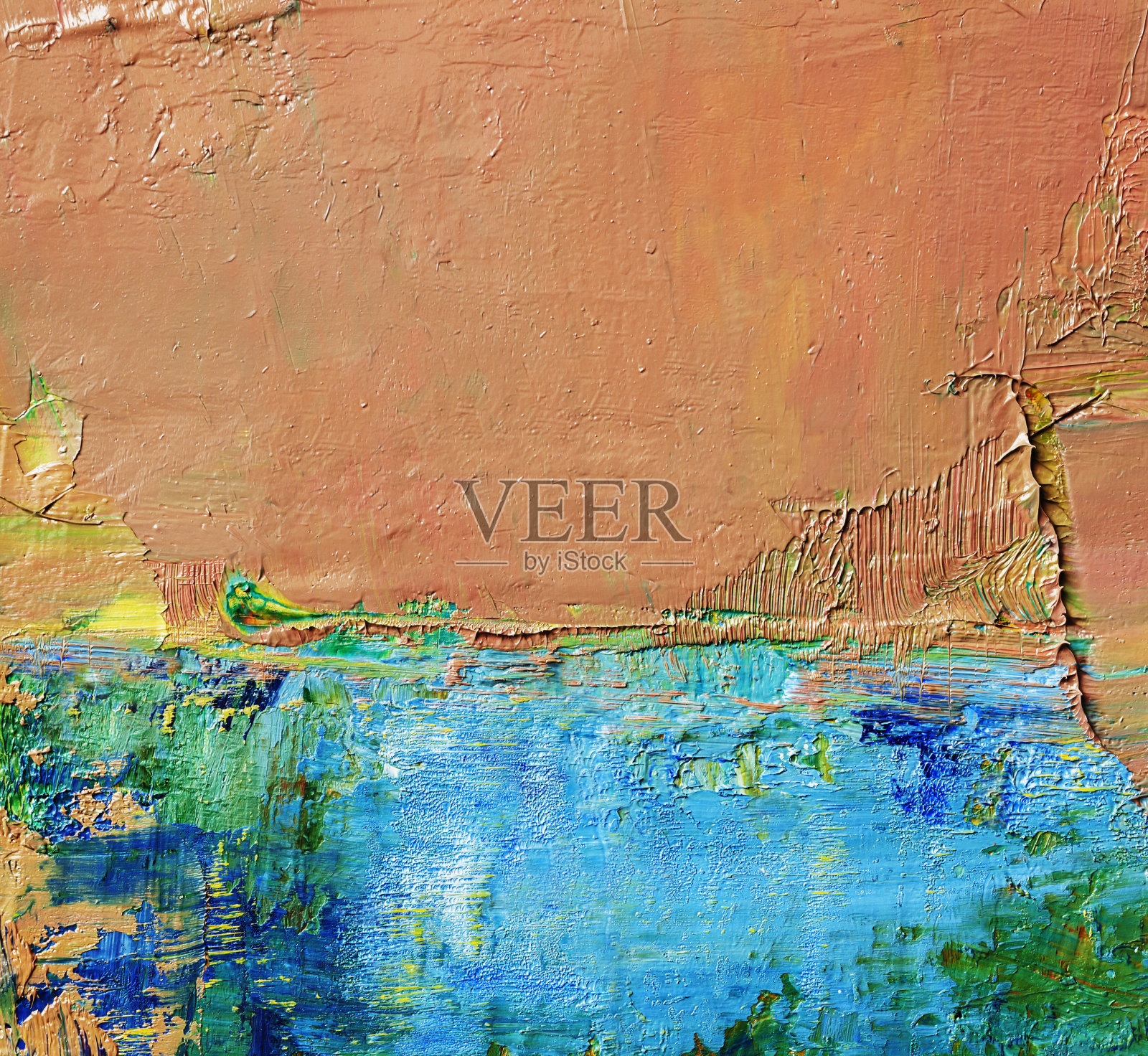 抽象画桔绿和蓝色的艺术背景。照片摄影图片