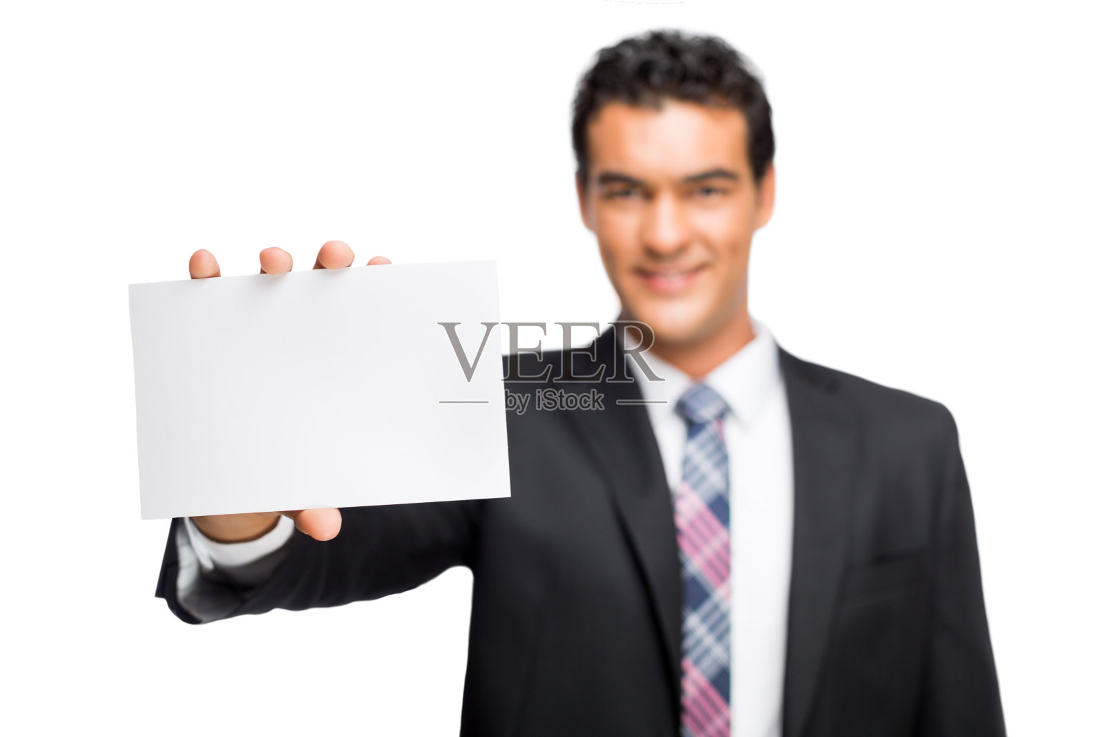 年轻的拉丁商人带着明信片照片摄影图片