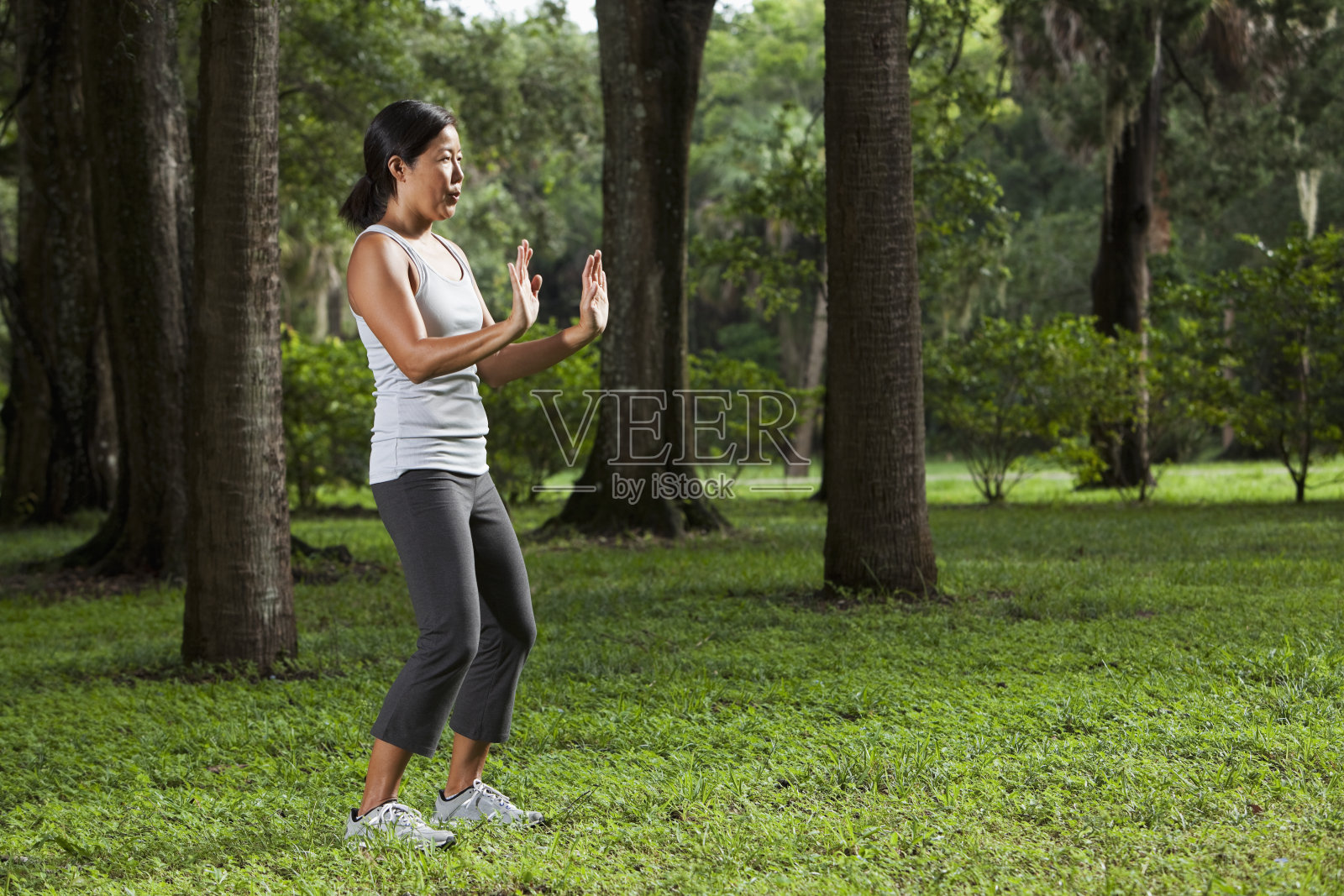 亚洲女子练习太极照片摄影图片