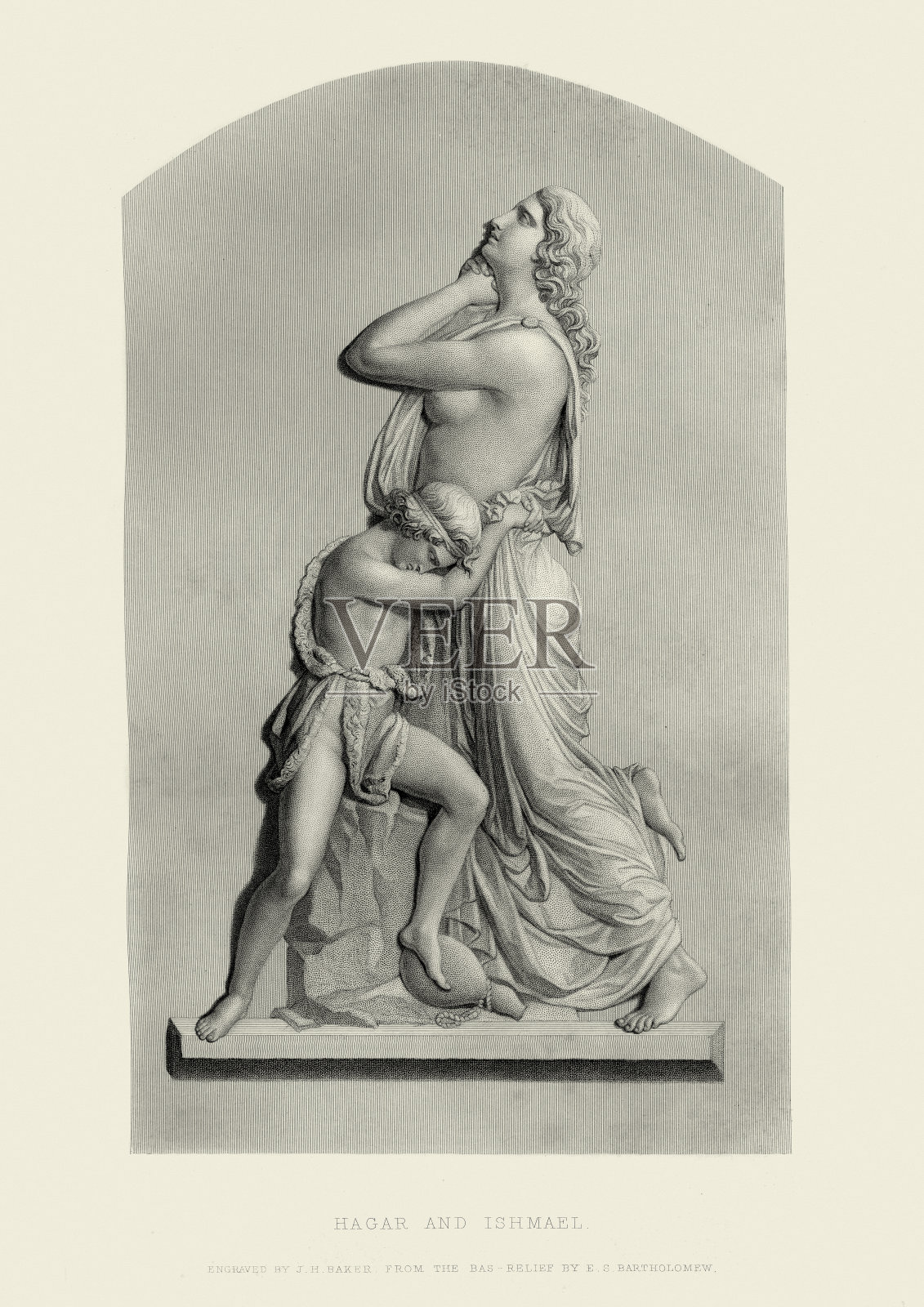 爱德华·谢菲尔德·巴塞洛缪的《夏甲与以实玛利》插画图片素材