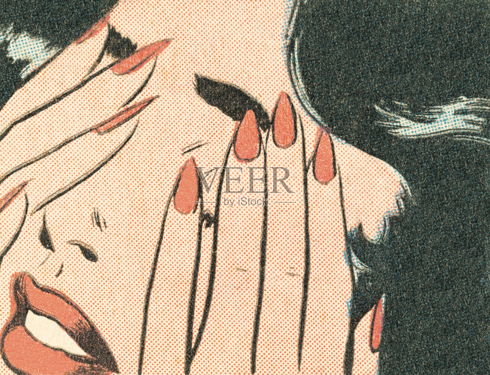 褐发女人遮住了她的眼睛插画图片素材