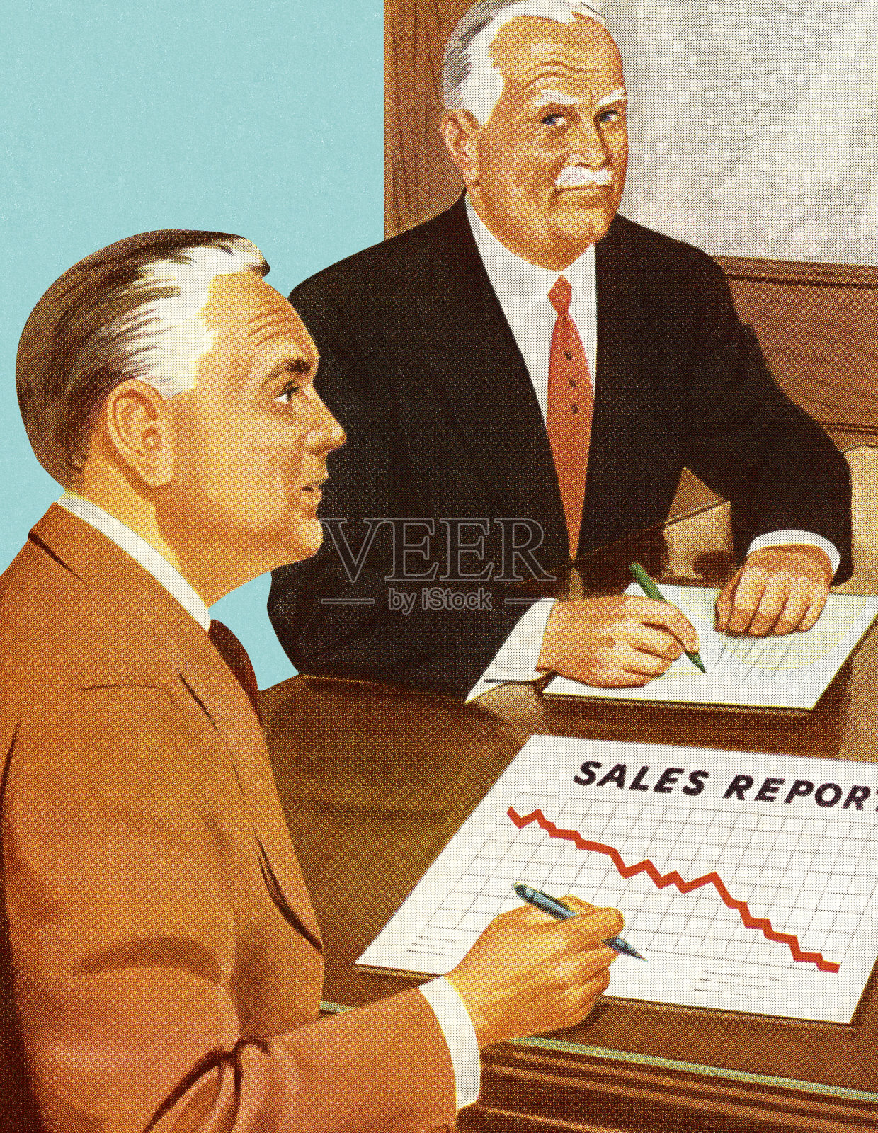 两个看销售报告的人插画图片素材