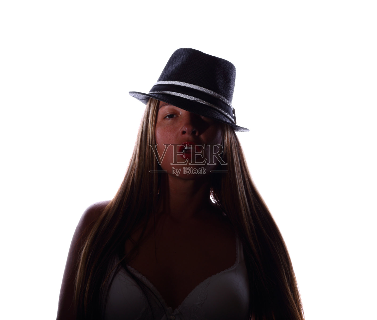 一个戴着爵士帽的女人的剪影照片摄影图片