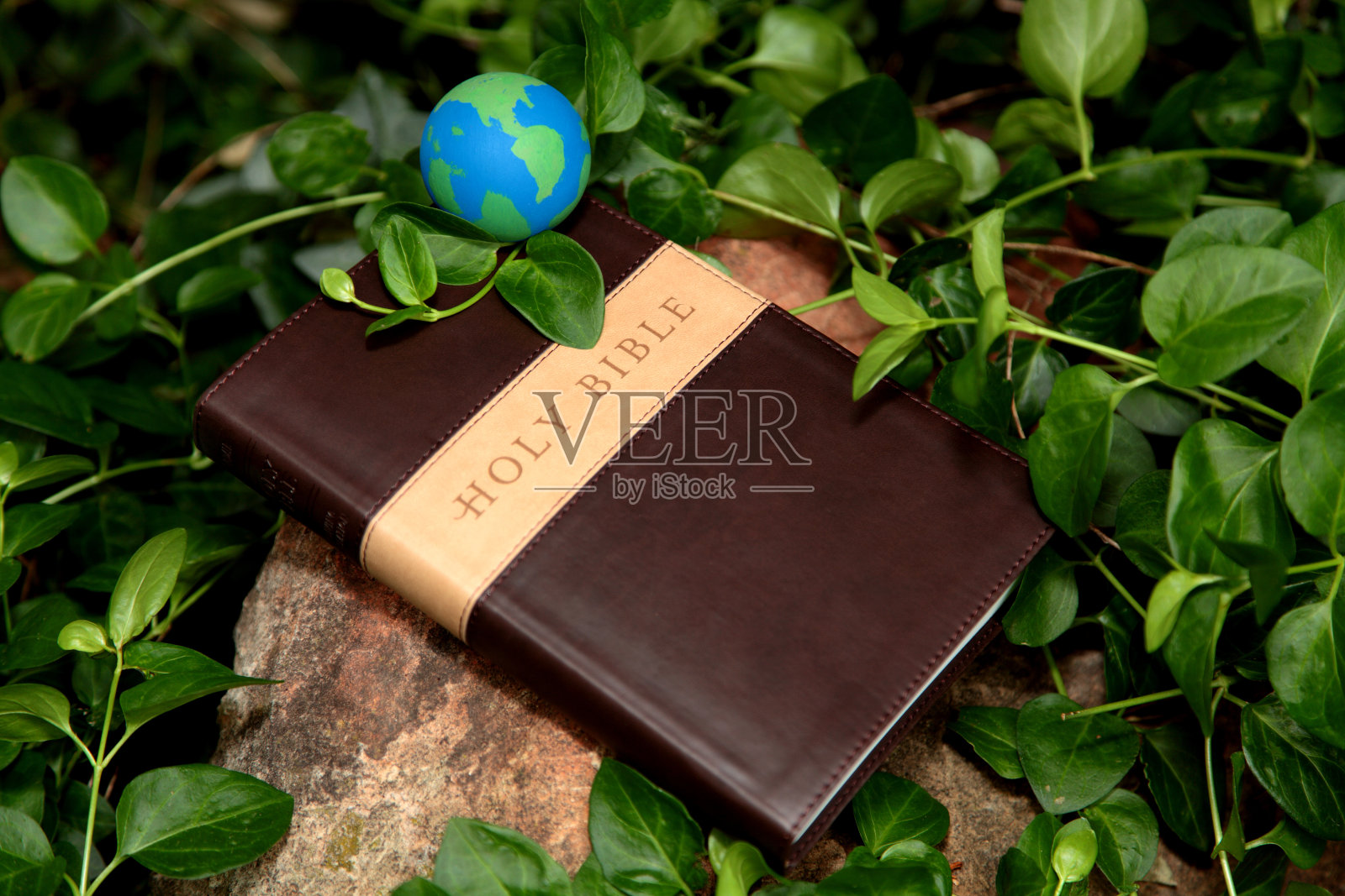 宗教:圣经和一个小地球仪照片摄影图片