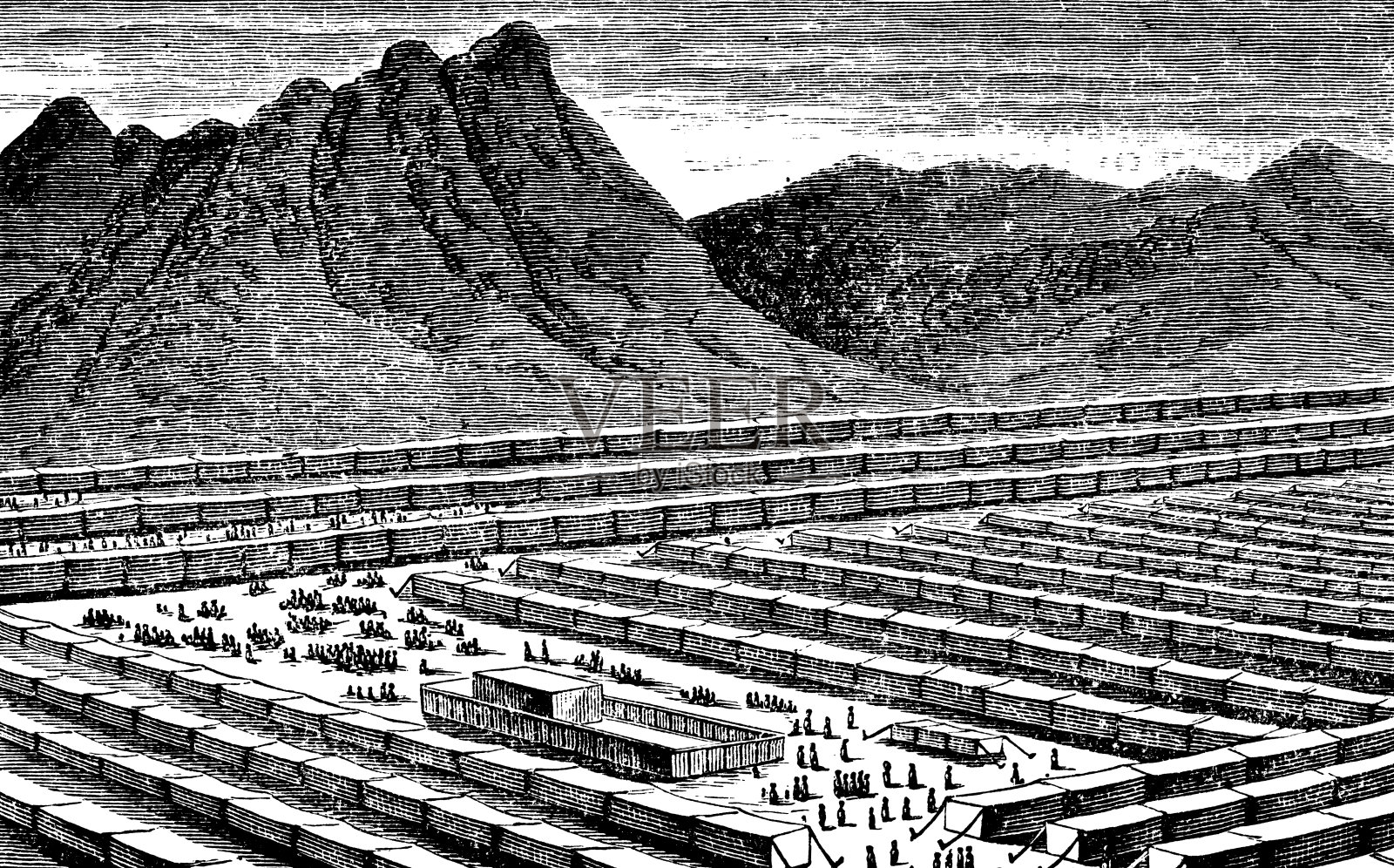 以色列人在荒野中的营地插画图片素材