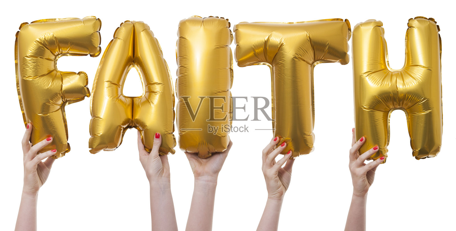 用金色气球做的信仰之词照片摄影图片