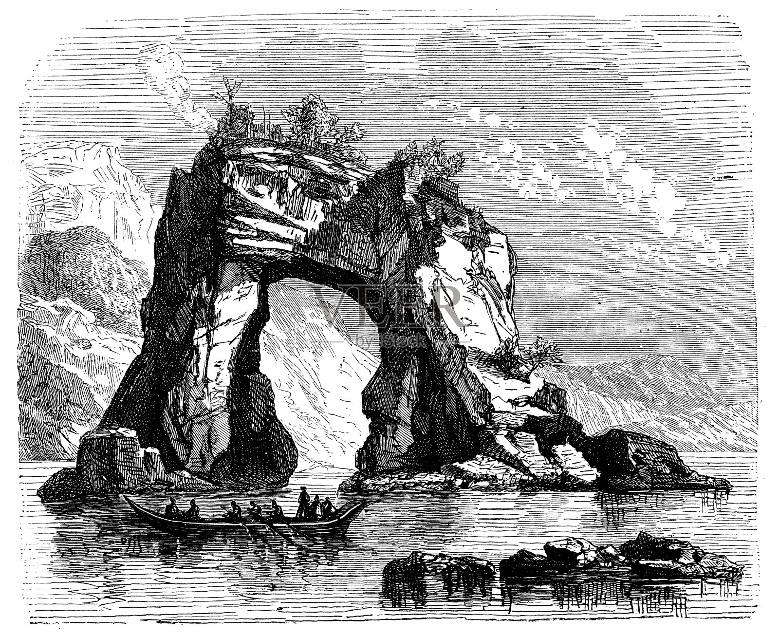 澳大利亚天然石拱的仿古插画插画图片素材