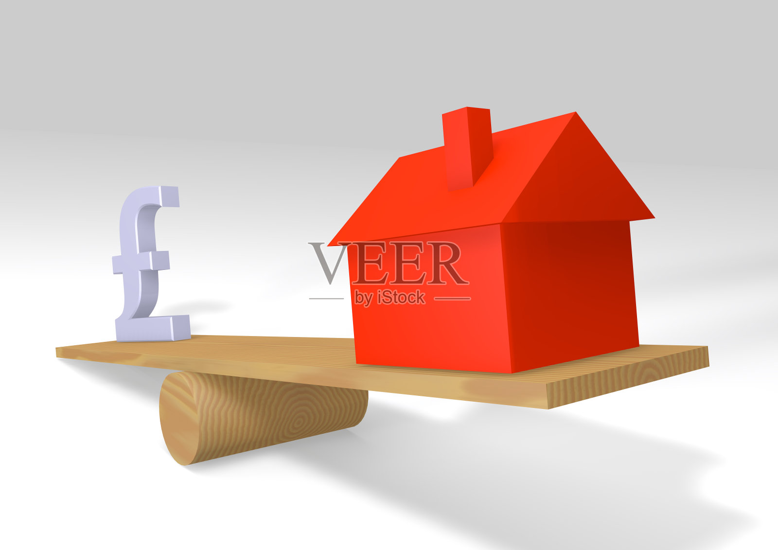 跷跷板债务:红房子和英镑标志照片摄影图片