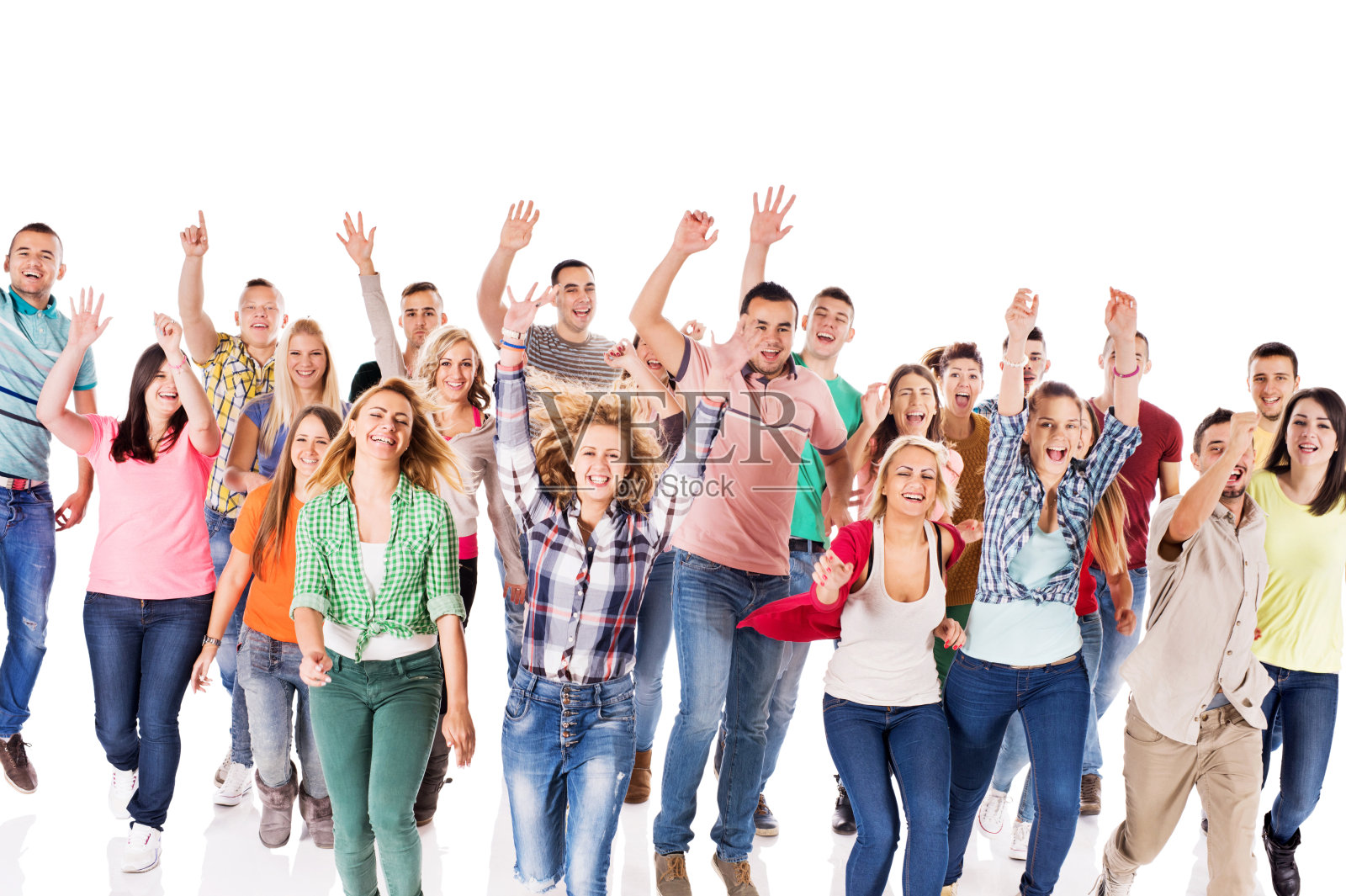 一群兴高采烈的年轻人。照片摄影图片