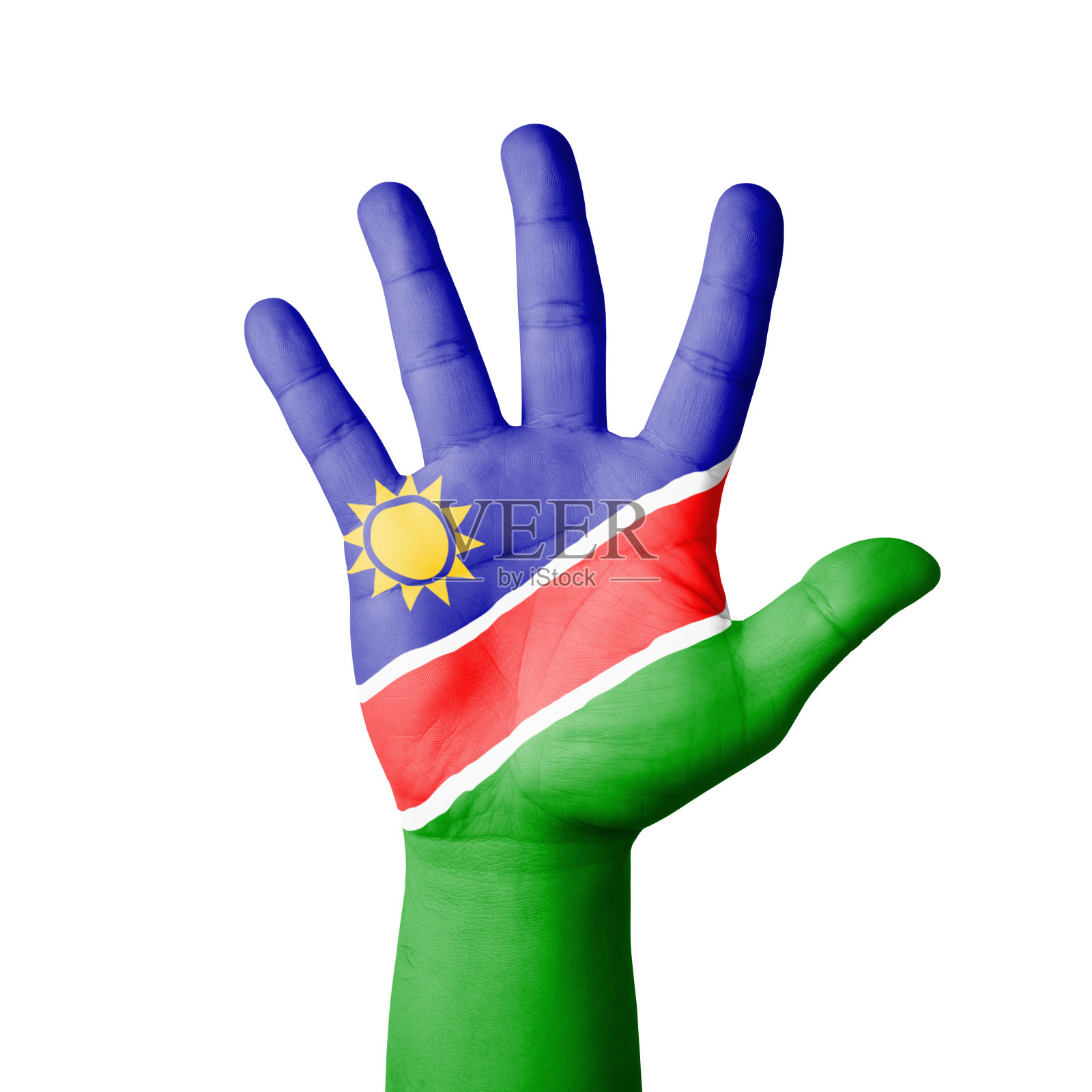 举起手，画上纳米比亚国旗照片摄影图片