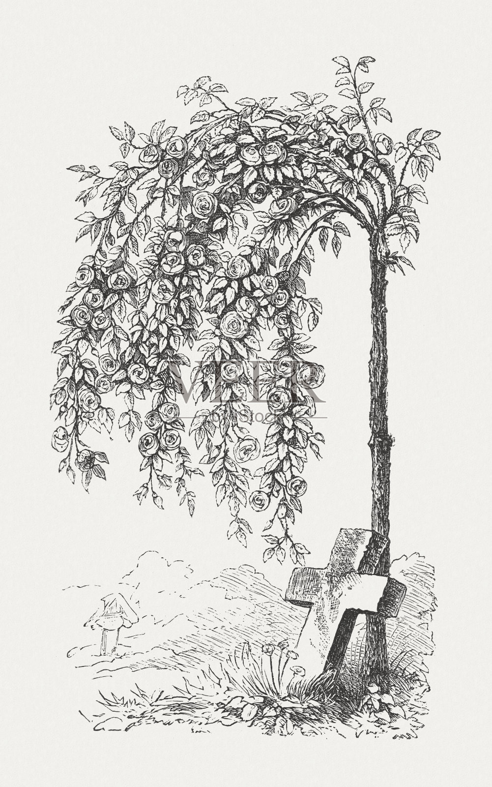 石头十字架，木刻，1882年出版设计元素图片