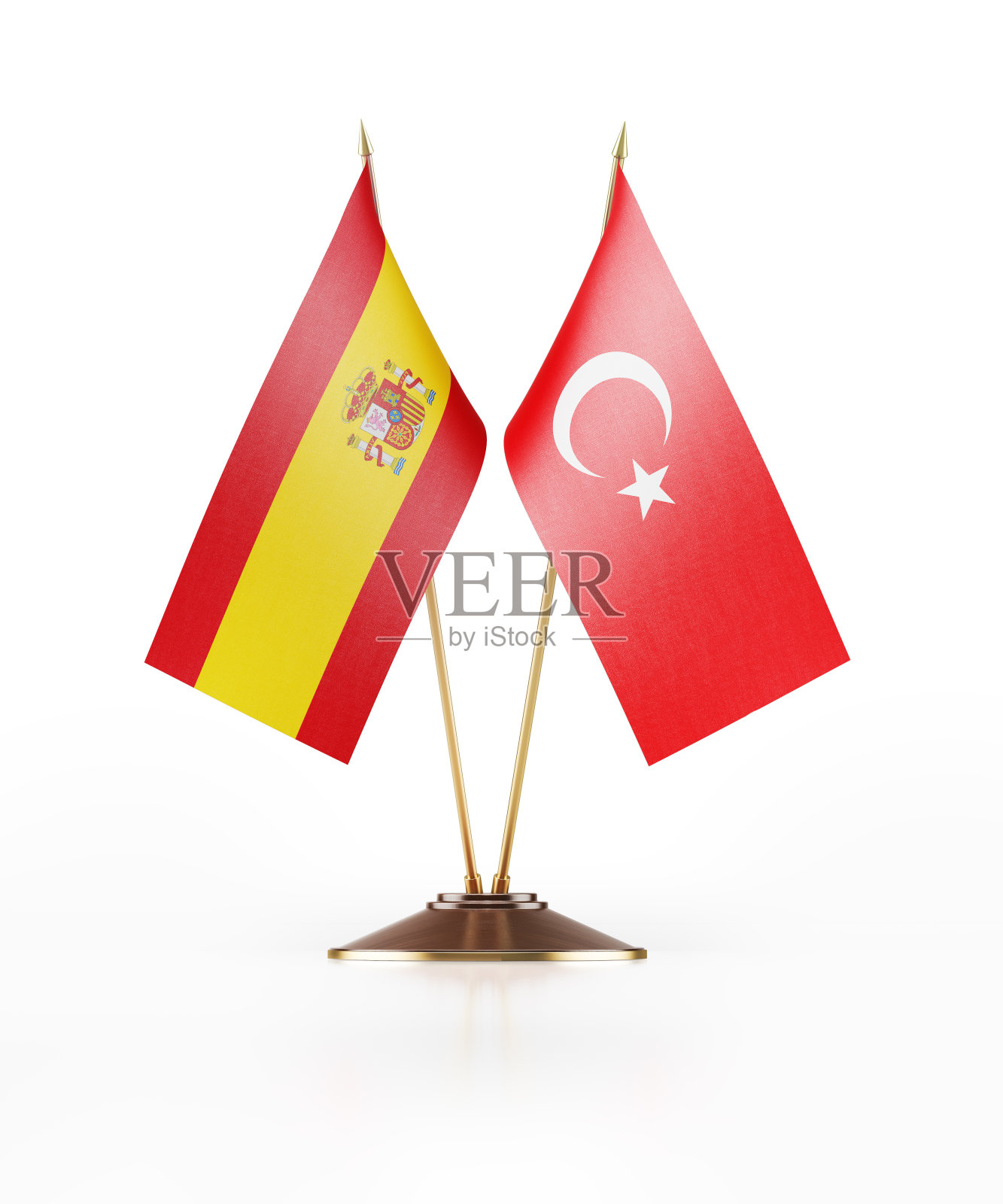 西班牙和土耳其的微型国旗照片摄影图片