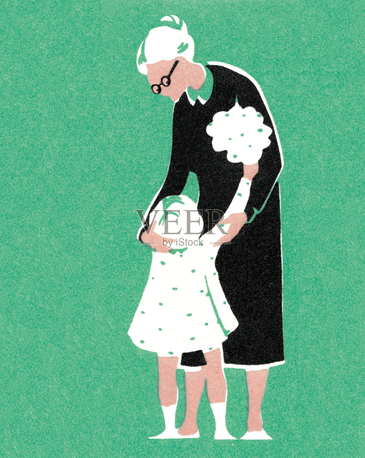 小女孩和奶奶插画图片素材