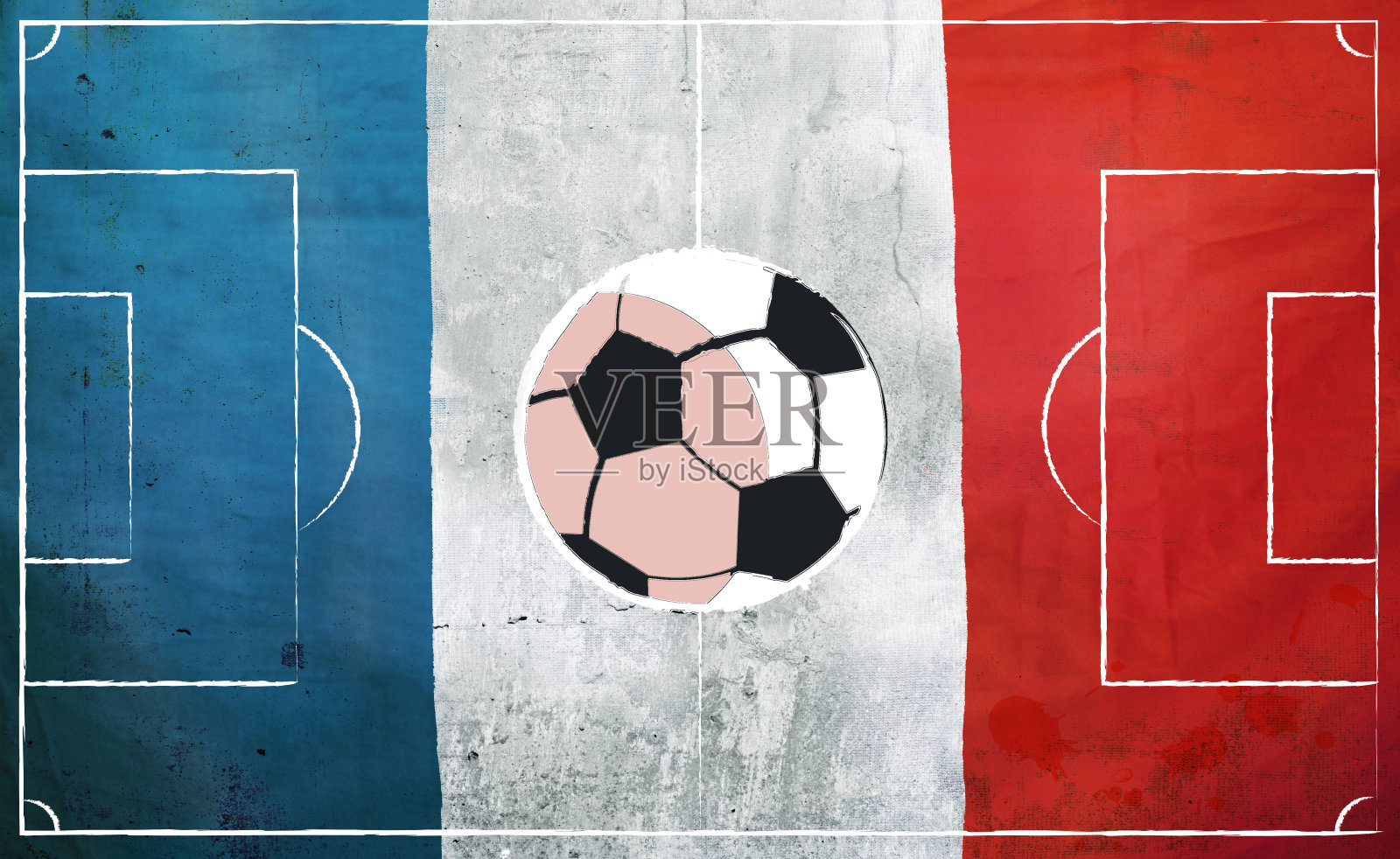 足球场的混凝土墙上有法国国旗和球照片摄影图片