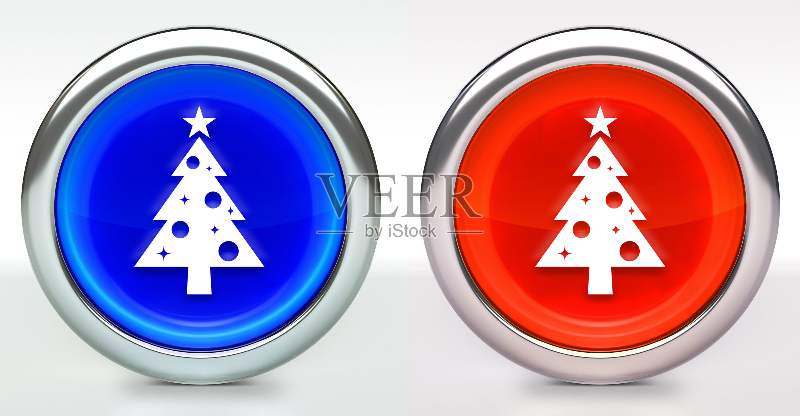 圣诞树图标上的按钮与金属环照片摄影图片