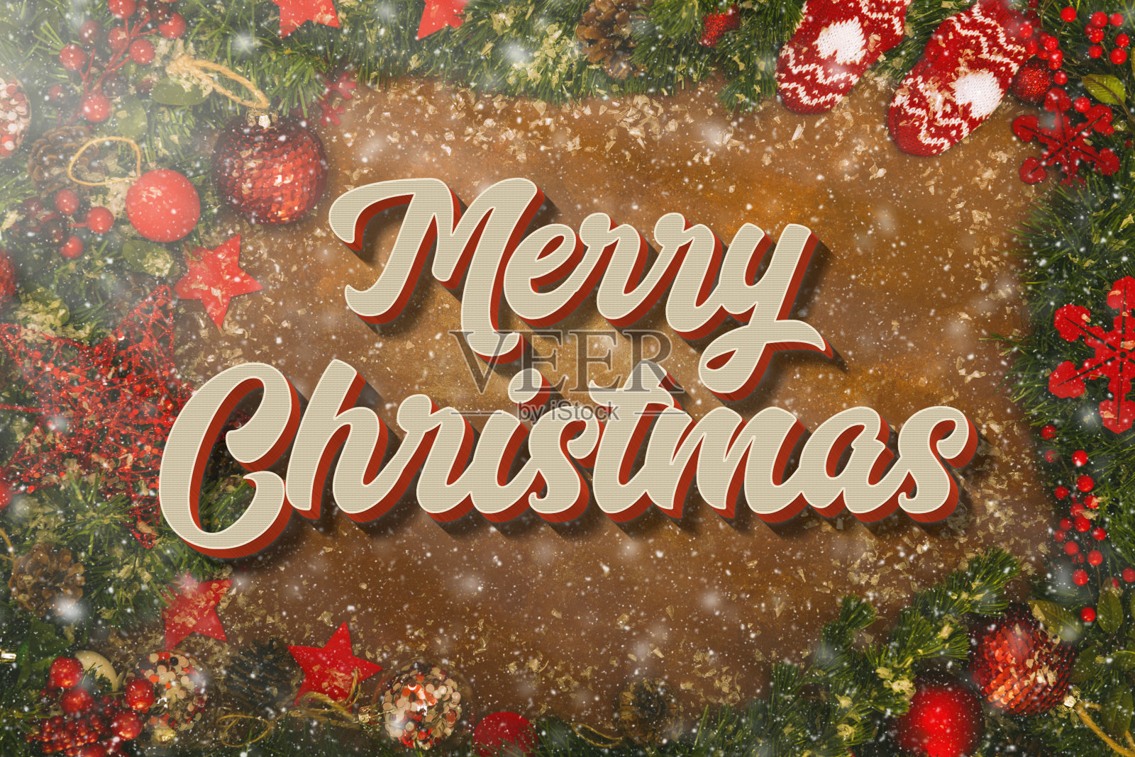 在下雪的背景上写圣诞快乐照片摄影图片