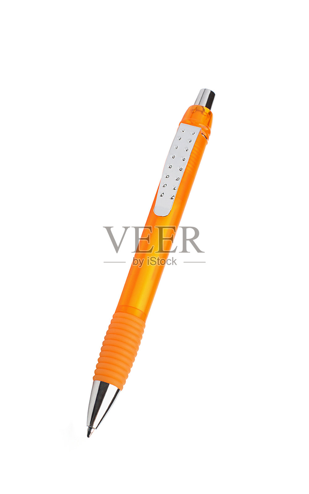 现代橙色塑料圆珠笔与剪切路径隔离照片摄影图片
