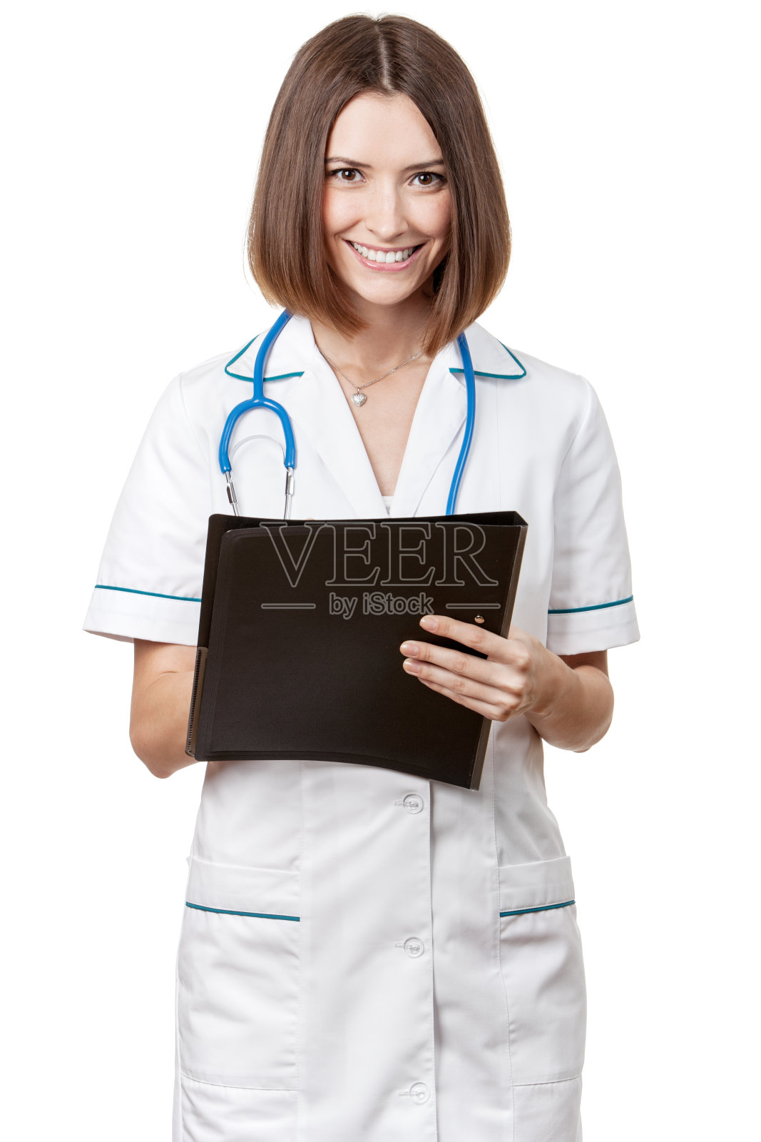 年轻的护士-漂亮的黑发女医务工作者照片摄影图片