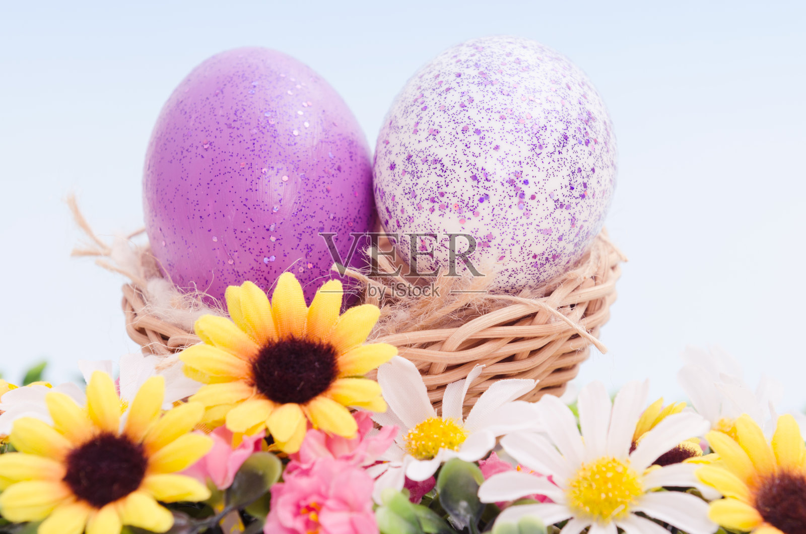 复活节用花画彩蛋照片摄影图片