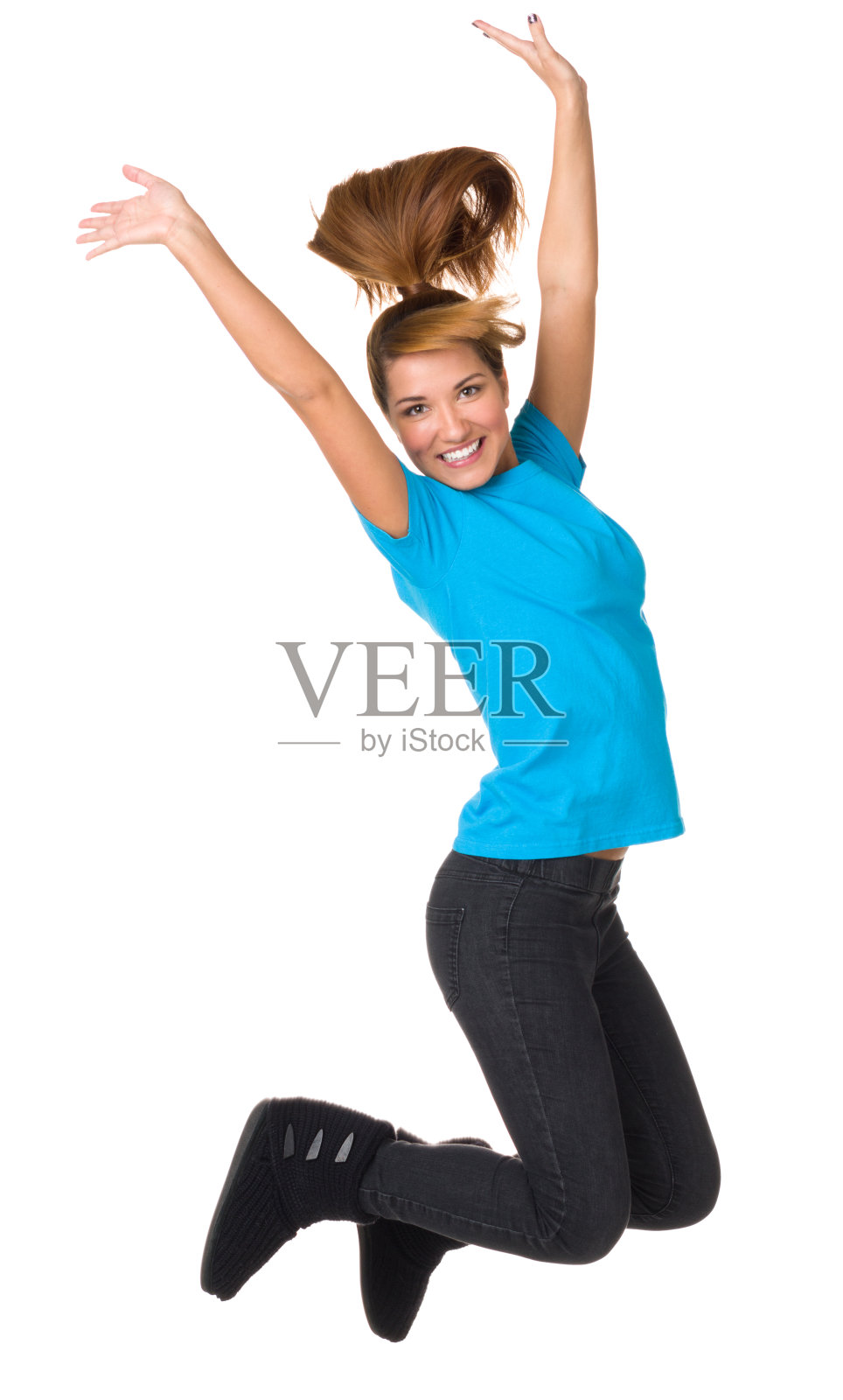 快乐的跳跃的女孩照片摄影图片