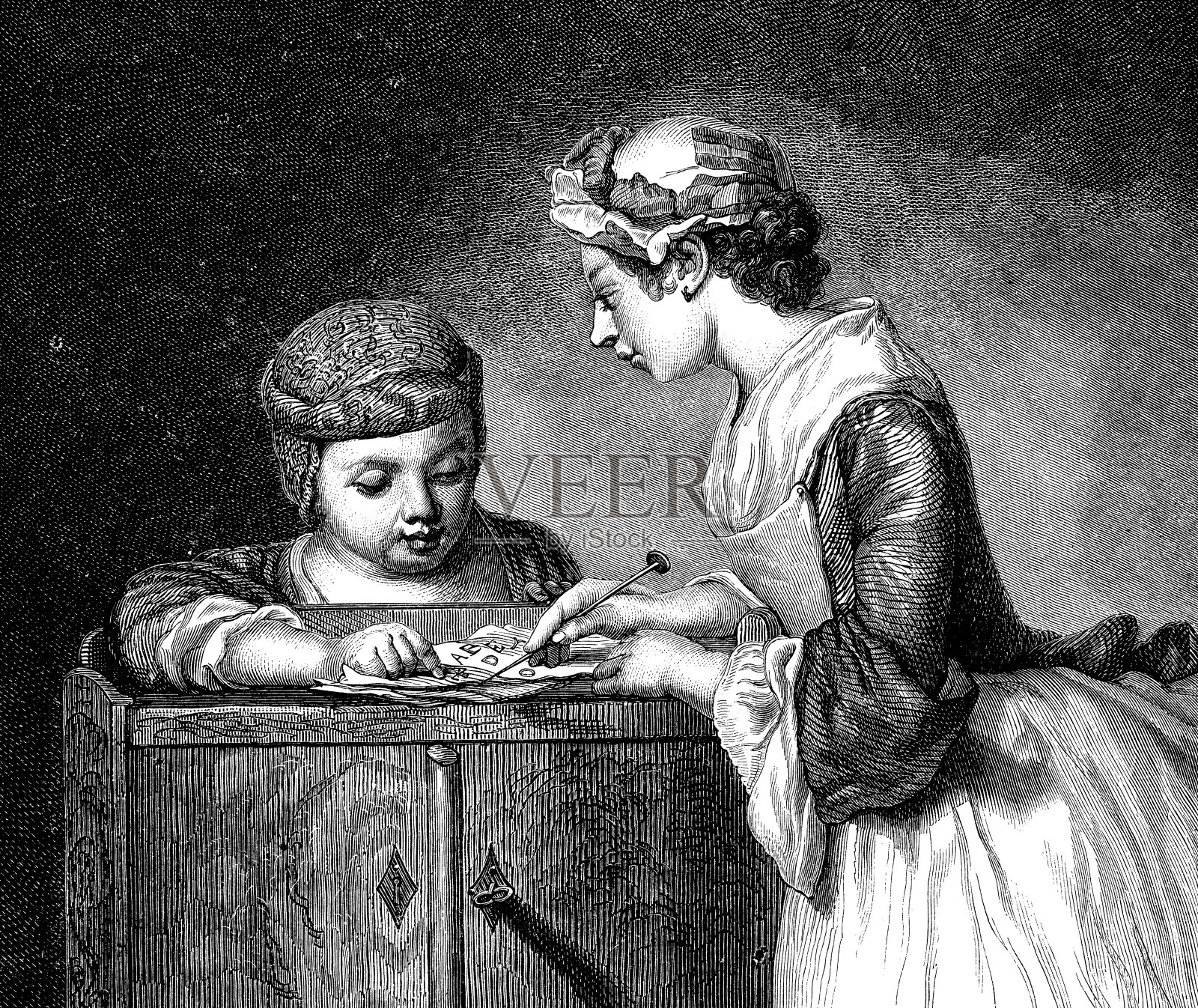 老师讲课的古董插图插画图片素材