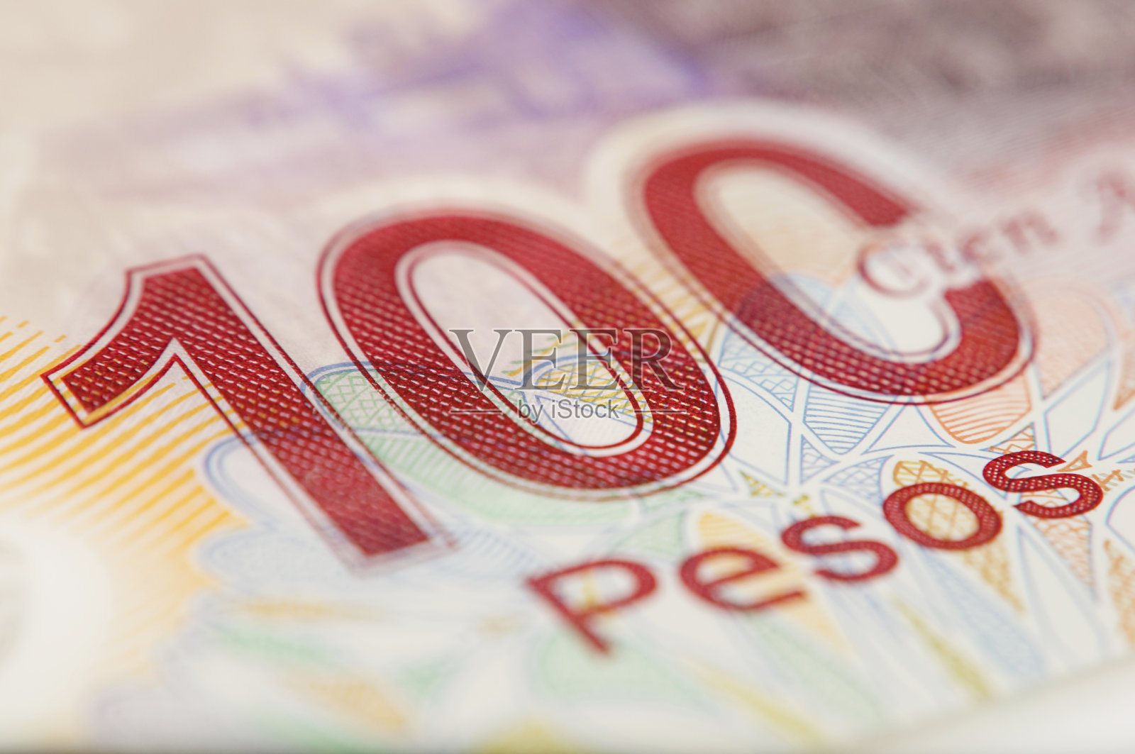 墨西哥100比索纪念日比尔宏观水平照片摄影图片