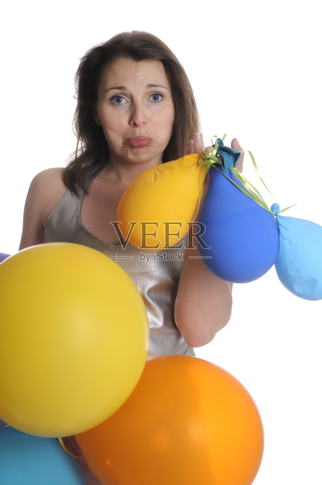 气球瘪了的失望女人照片摄影图片