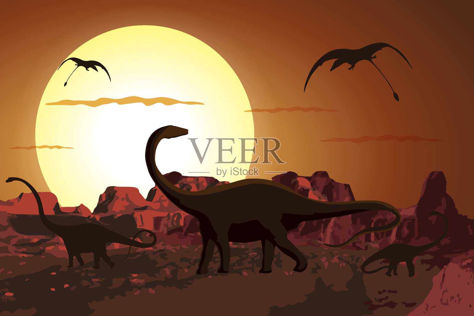 侏罗纪时期的恐龙插画图片素材