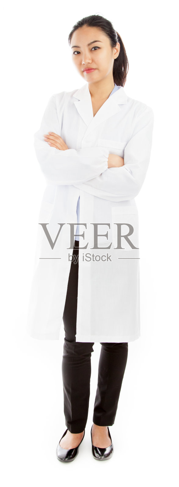 迷人的亚洲科学家被隔离在白色背景下照片摄影图片