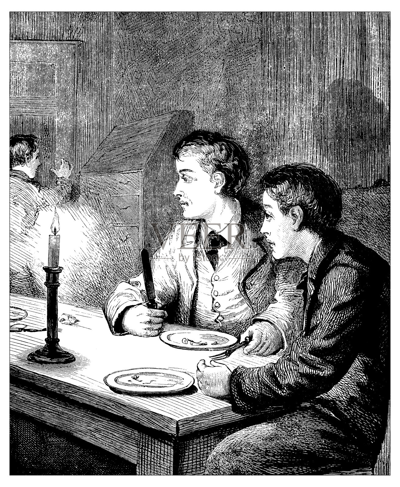 家庭场景的古董插图插画图片素材