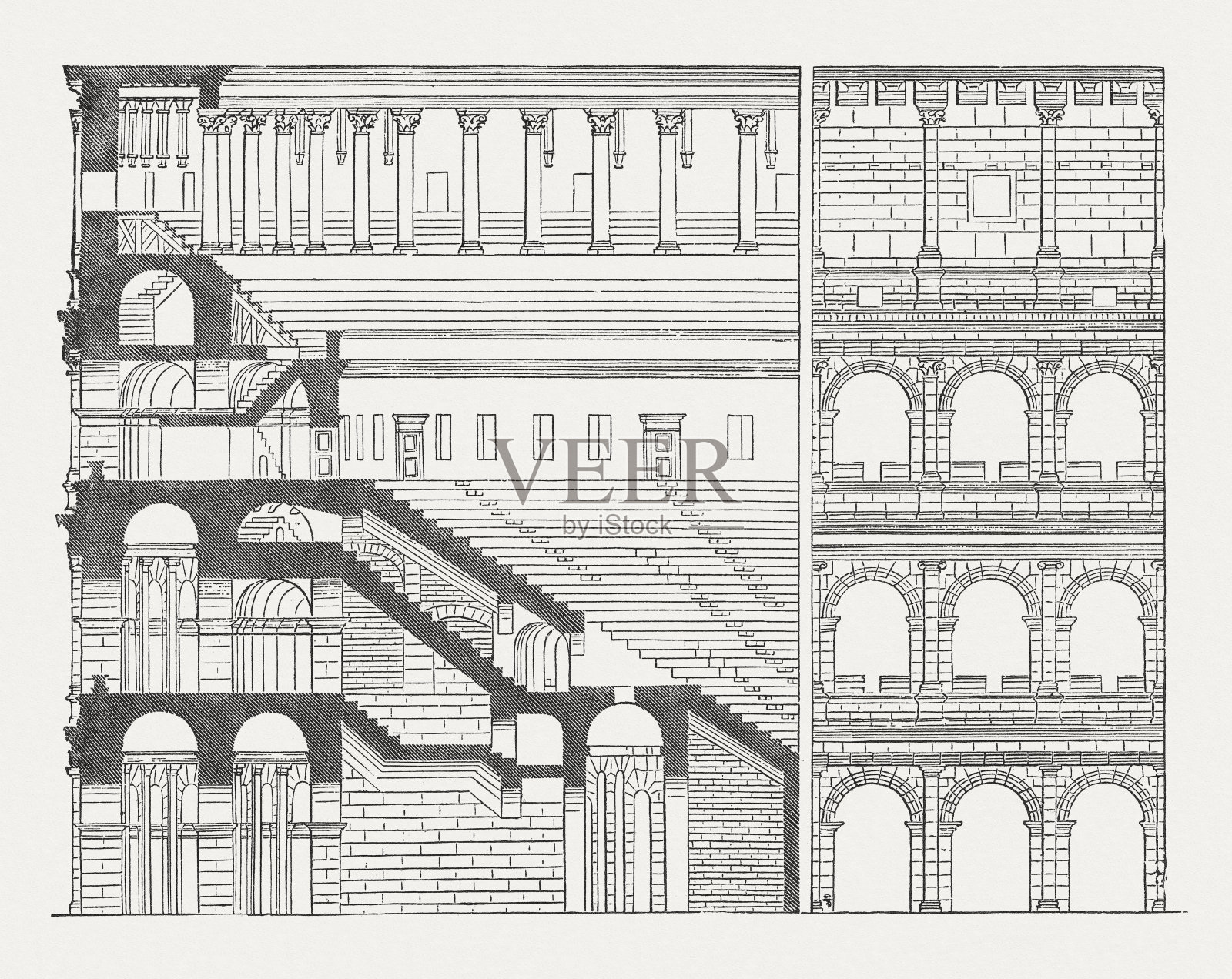 罗马斗兽场，1878年出版插画图片素材