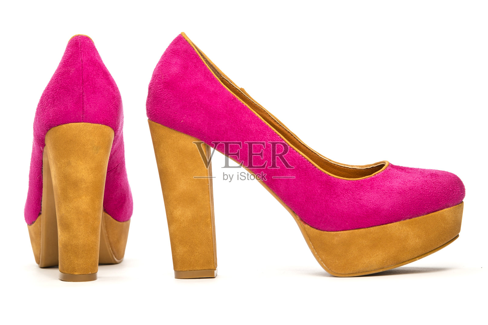 粉色和棕色麂皮高跟鞋照片摄影图片
