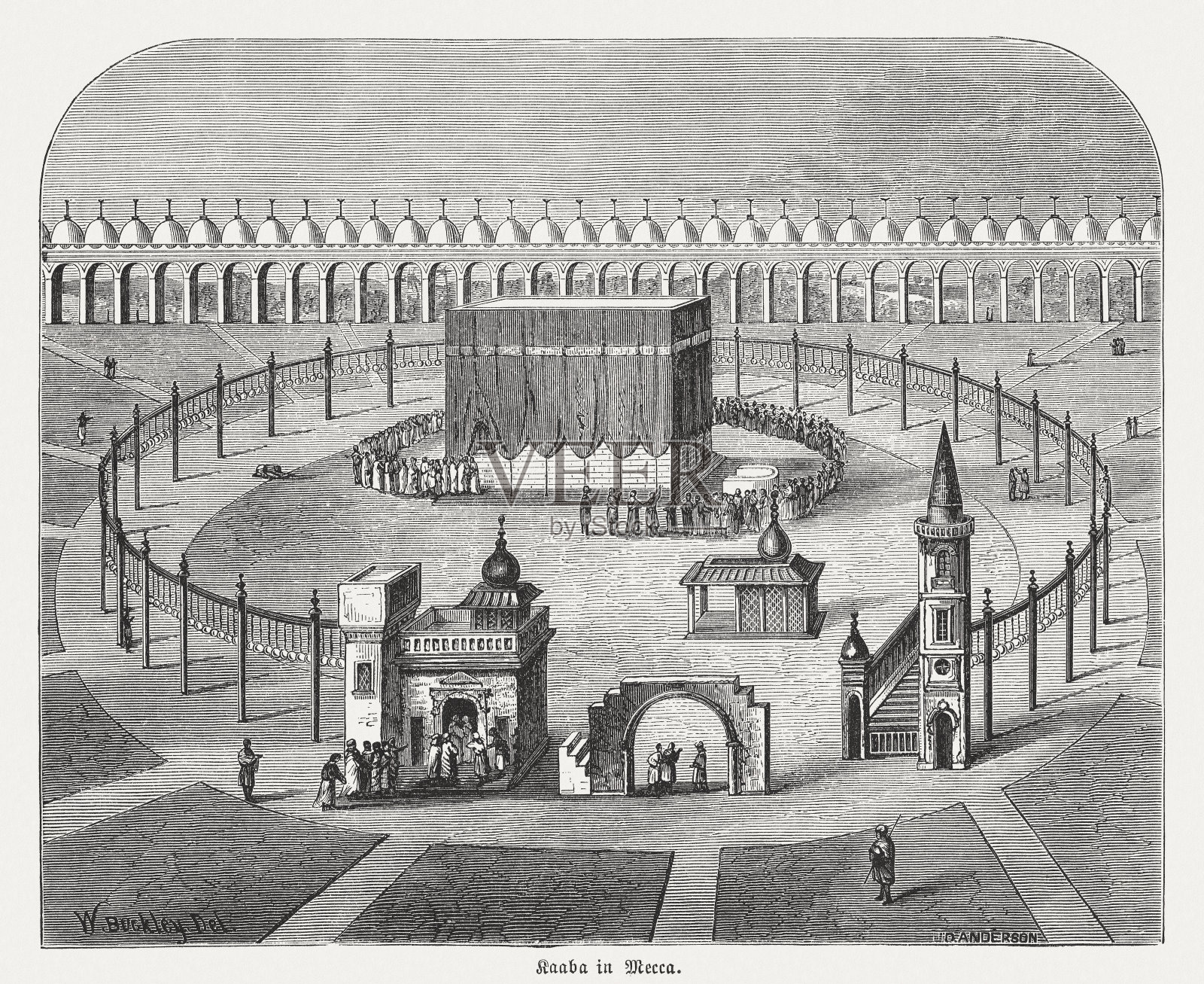 麦加的天房，1882年出版的木刻版画插画图片素材
