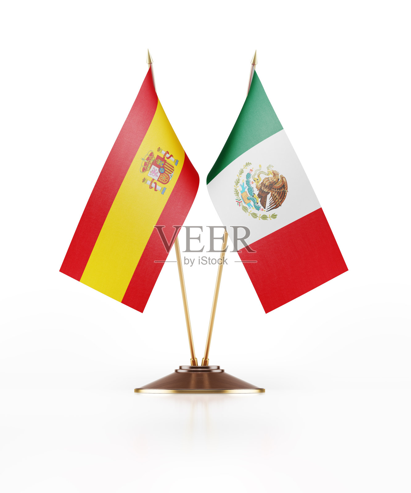 西班牙和墨西哥的微型国旗照片摄影图片