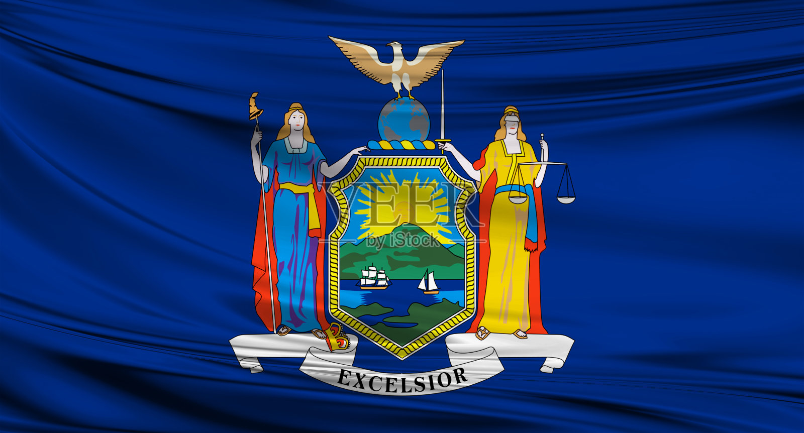 挥舞着纽约州的旗帜照片摄影图片