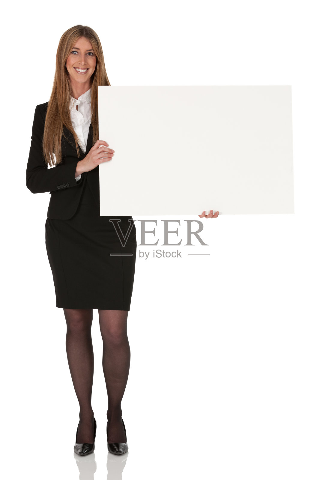 手持标语牌的女商人照片摄影图片