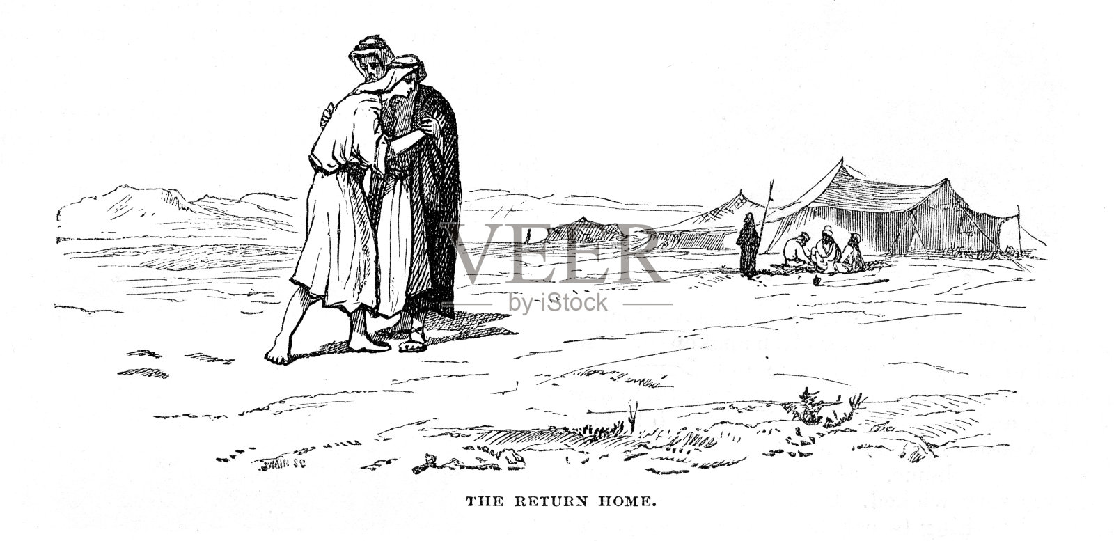 维多利亚时代的雕刻浪子圣经故事从1880年的日记插画图片素材