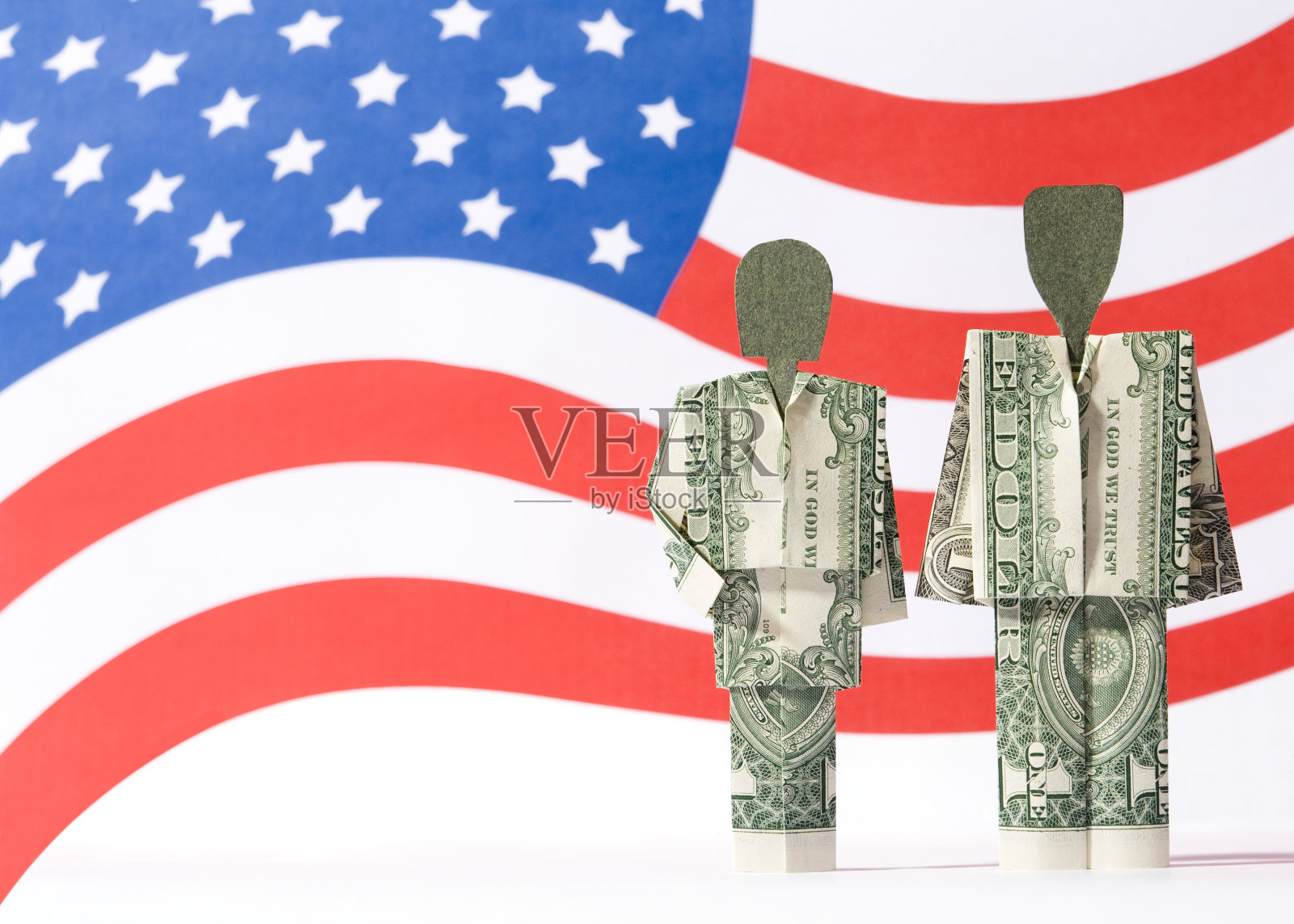 美钞上印有美国国旗照片摄影图片