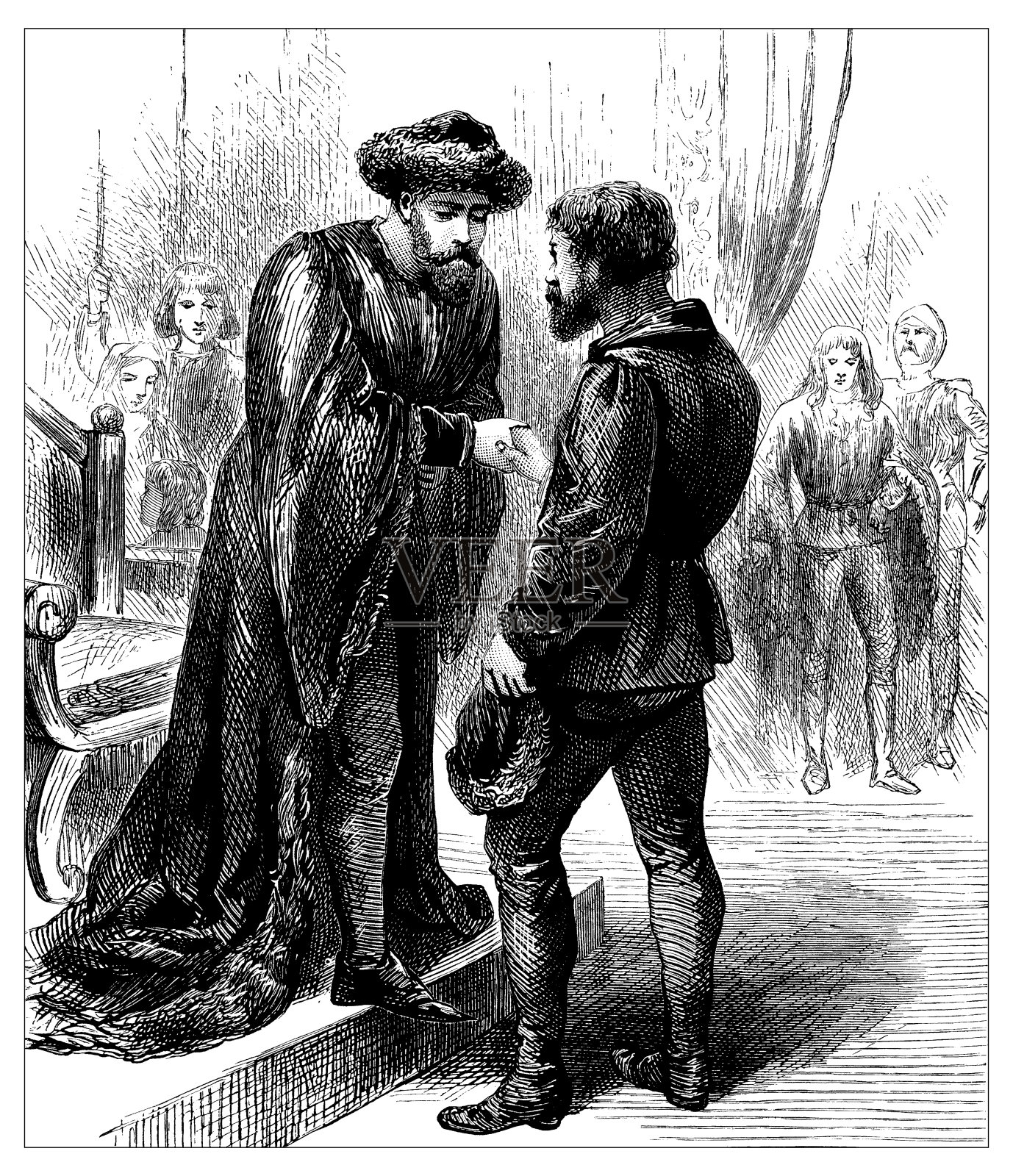 男人握手的古董插图插画图片素材