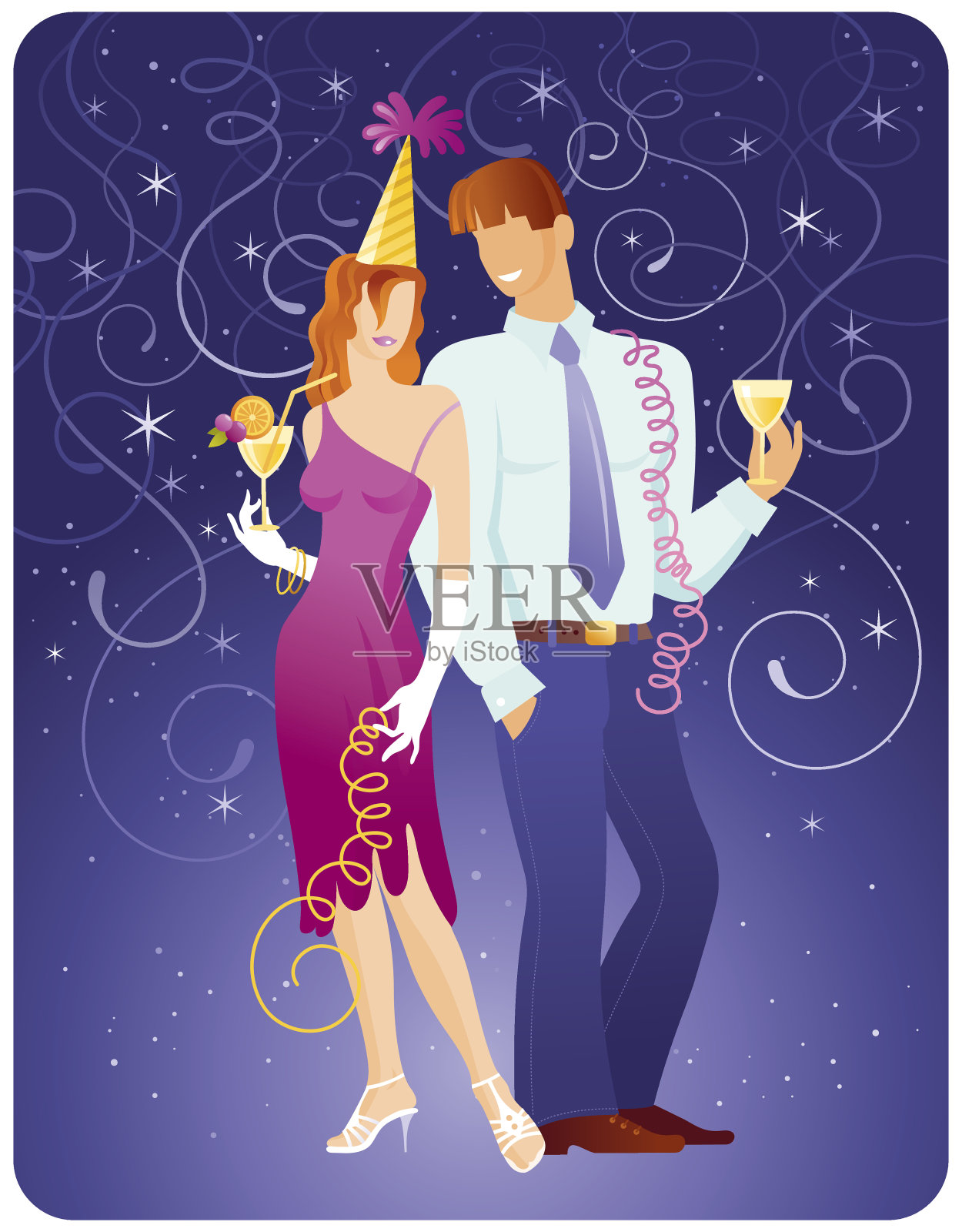 派对情侣插画图片素材